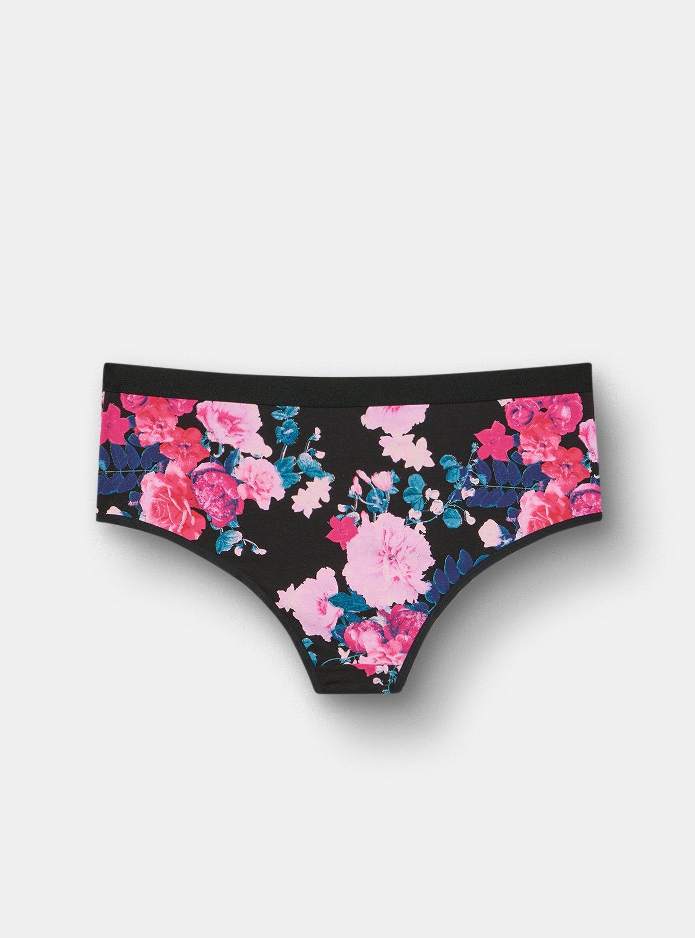 Plus Size Cotton Mid-Rise Cheeky Panty, JEWEL FLORAL BLACK, alternate