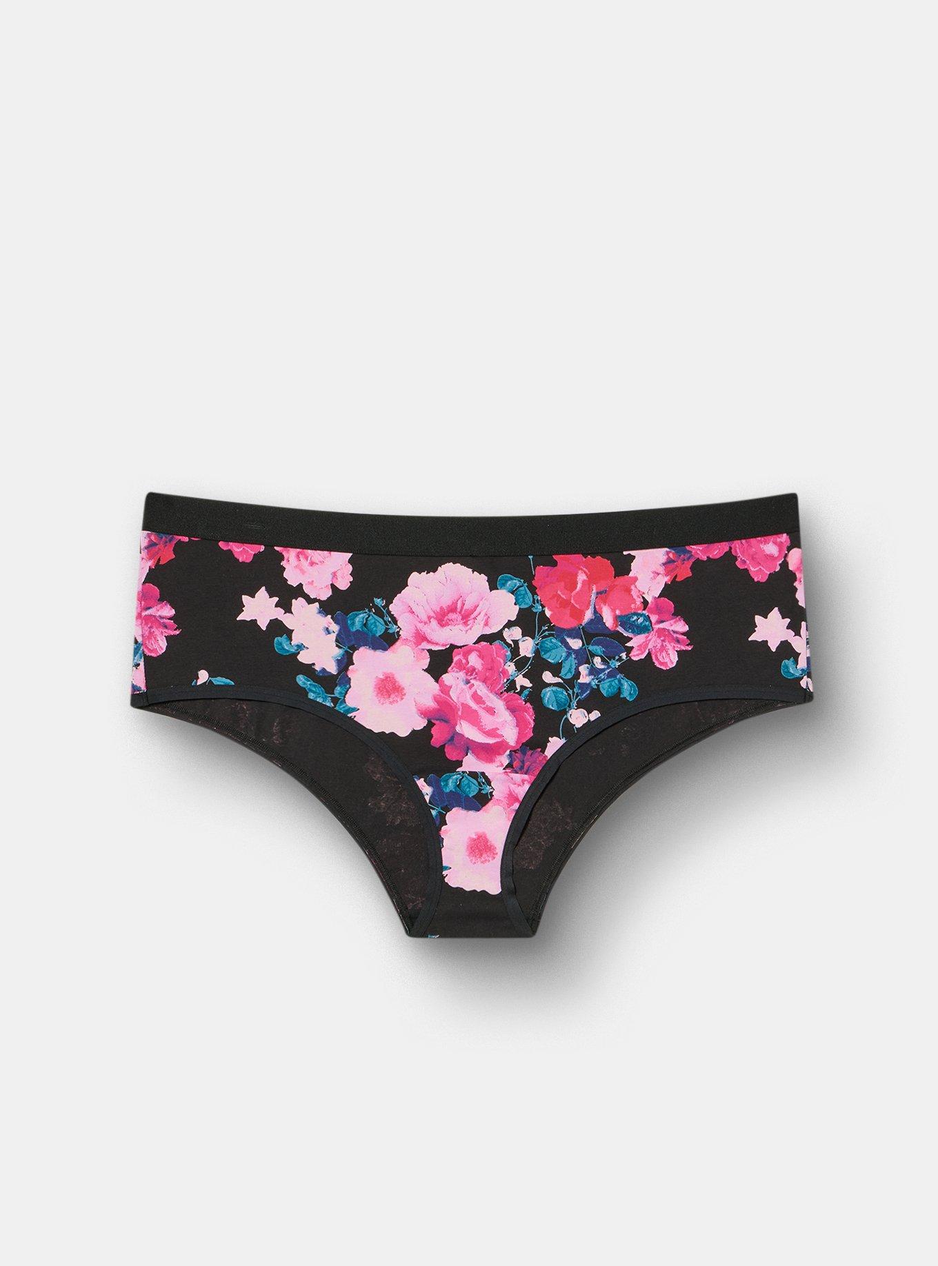 Plus Size Cotton Mid-Rise Cheeky Panty, JEWEL FLORAL BLACK, hi-res