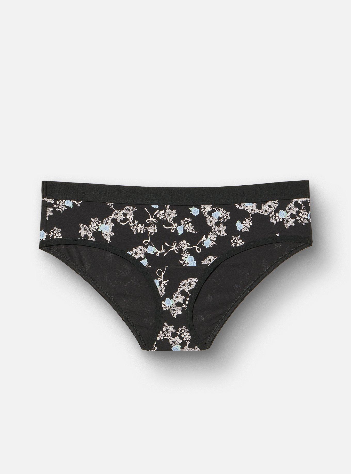 Cotton Mid-Rise Hipster Panty, ROSE BOWS RICH BLACK BLUE, hi-res