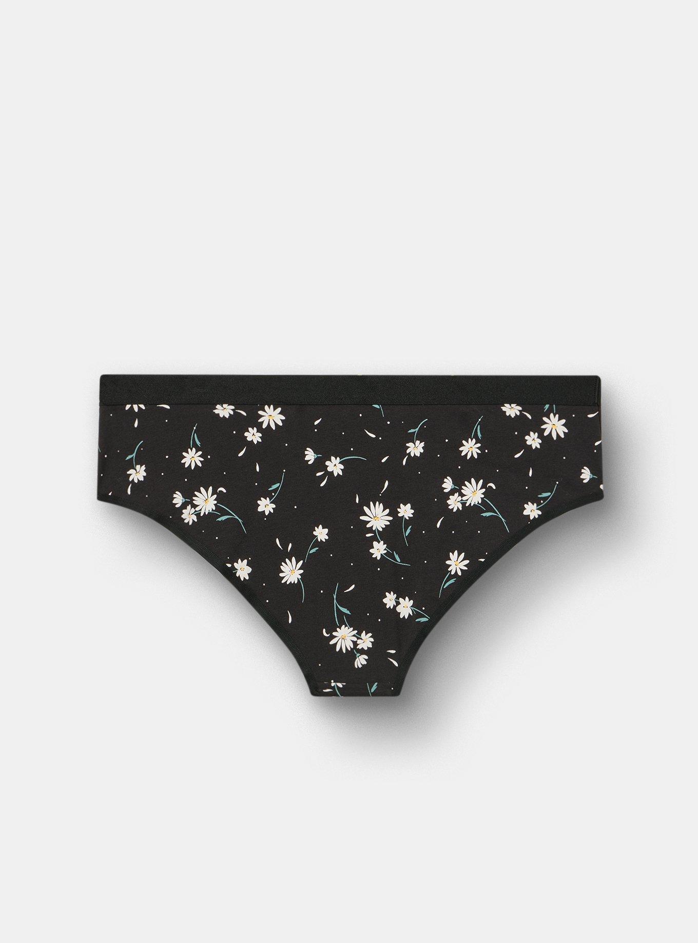 Plus Size Cotton Mid-Rise Hipster Panty, DAISY DANCE FLORAL BLACK, alternate
