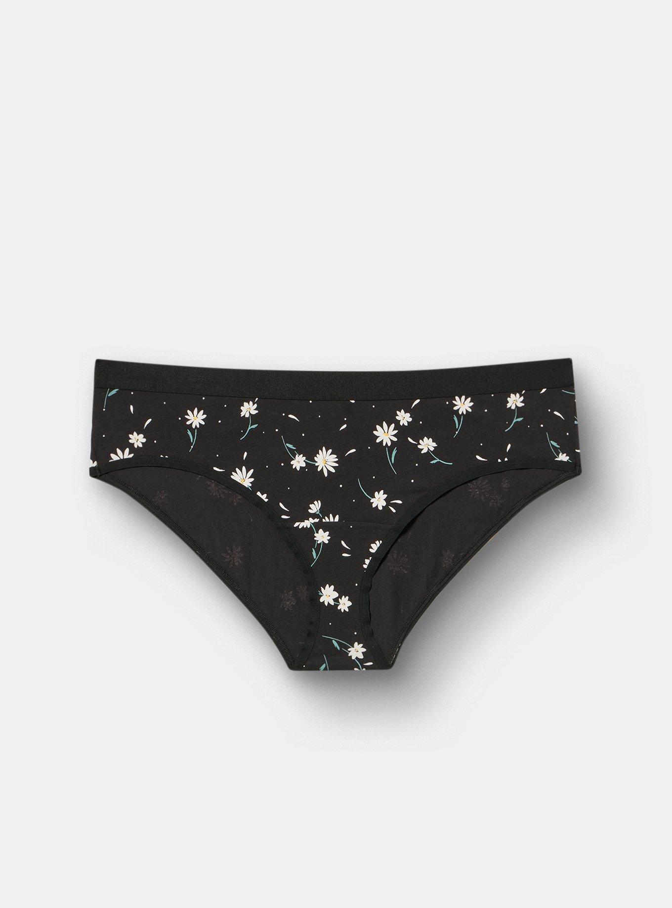 Plus Size Cotton Mid-Rise Hipster Panty, DAISY DANCE FLORAL BLACK, hi-res