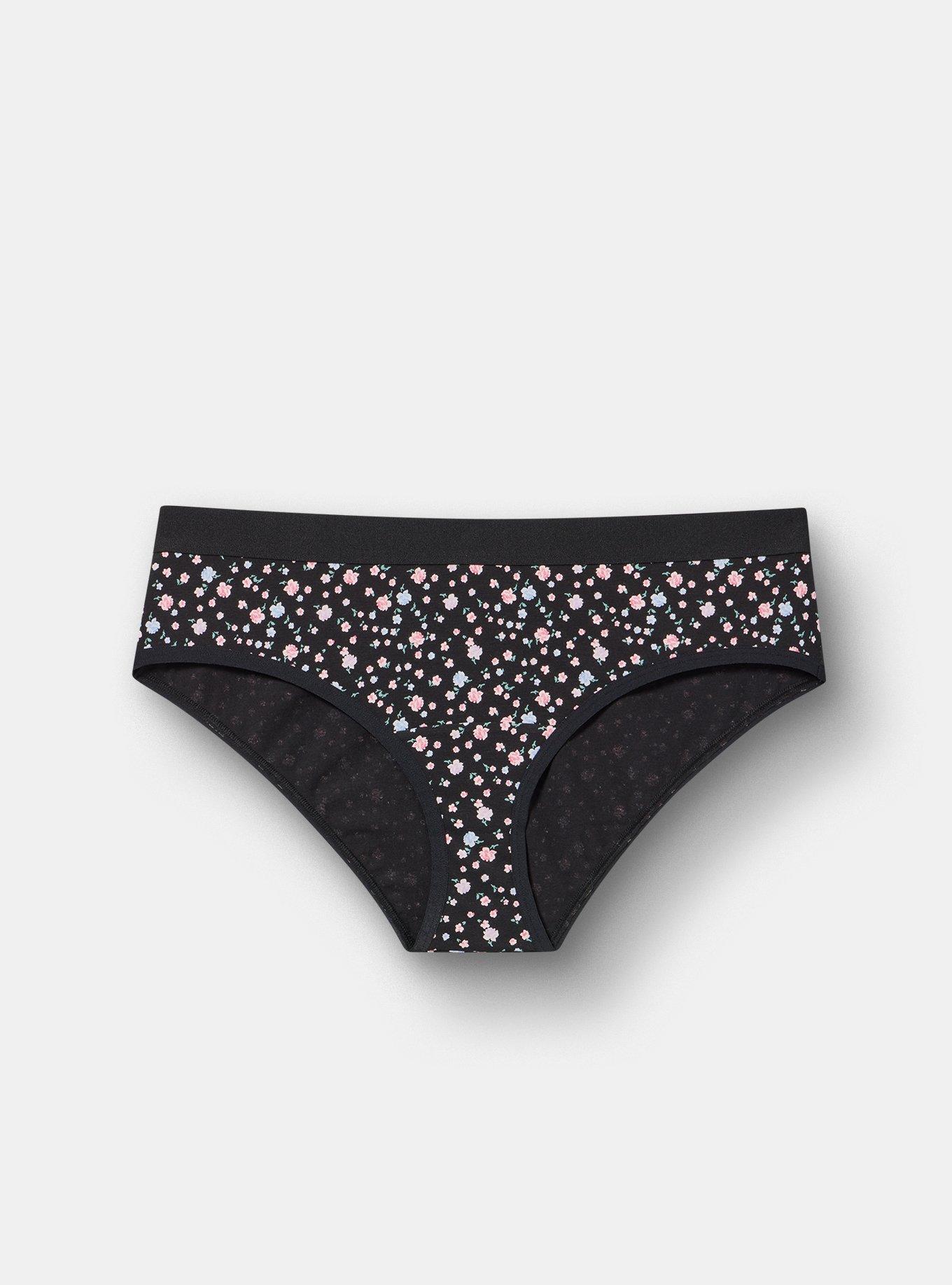 Cotton Mid-Rise Hipster Panty, PETITE ROSES FLORAL BLACK, hi-res