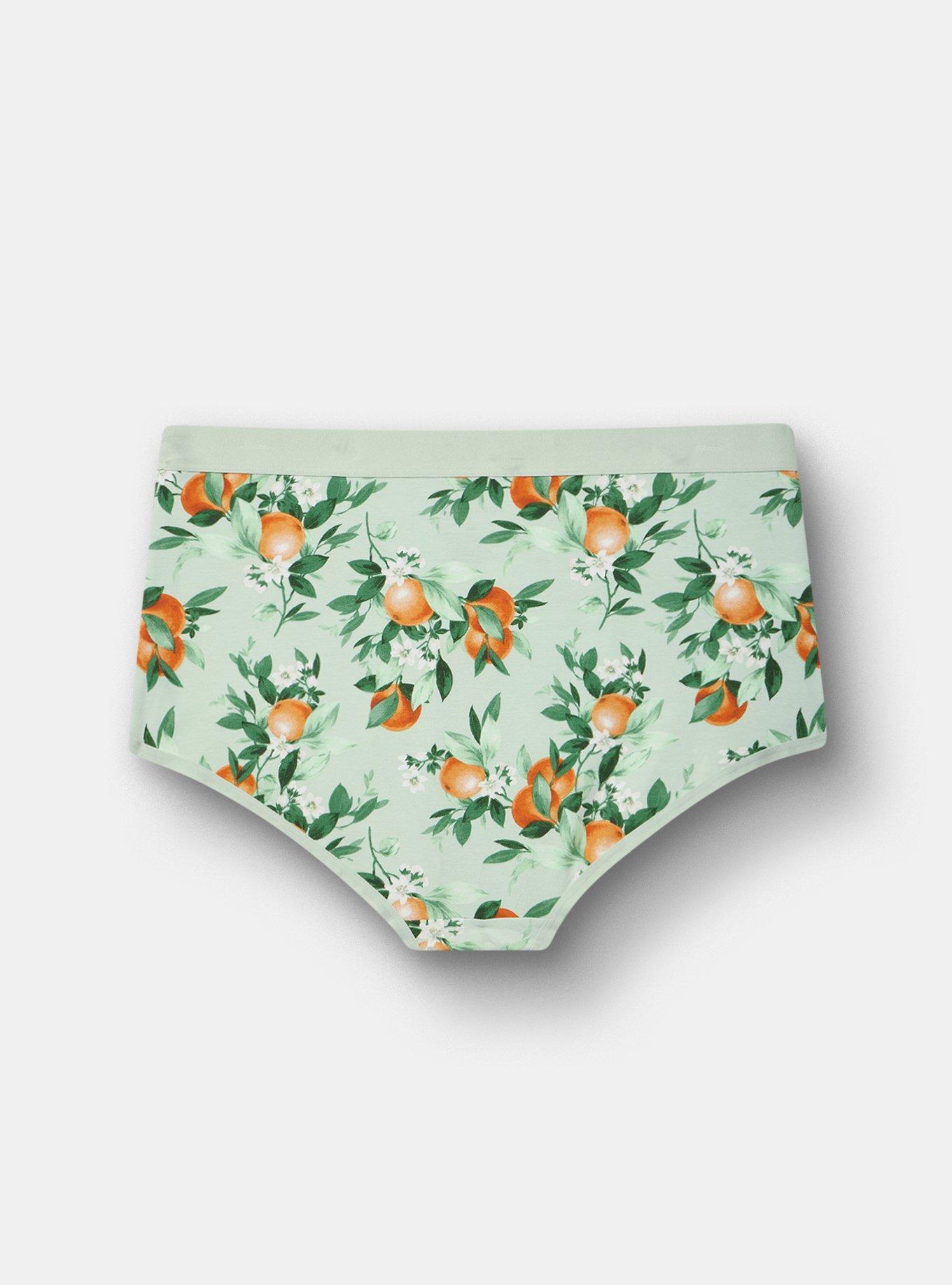 Cotton Mid-Rise Brief Panty, PICKED ORANGES SMALL GREEN, alternate