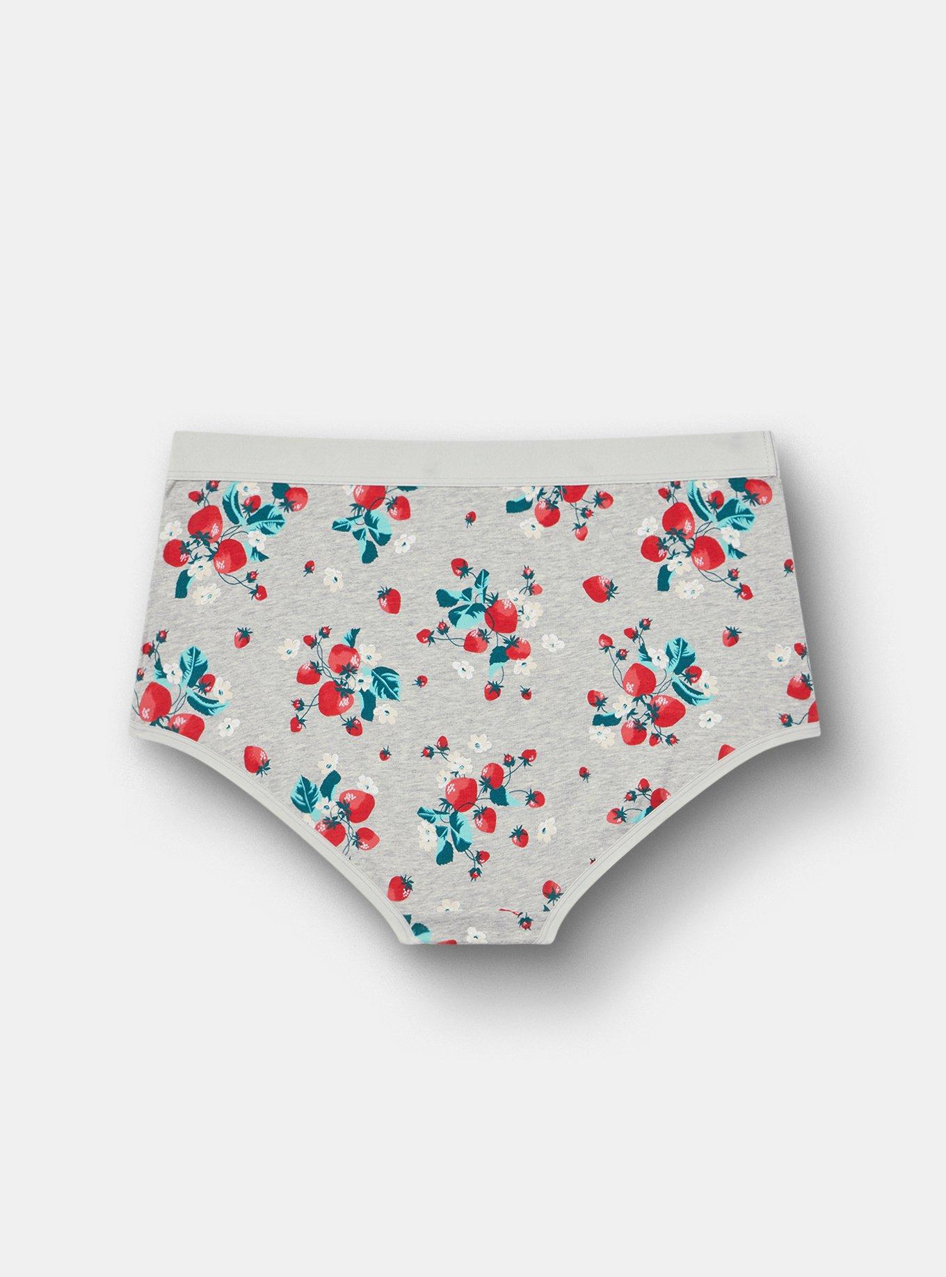Cotton Mid-Rise Brief Panty, SWEET STRAWBERRIES HEATHER GRAY, alternate