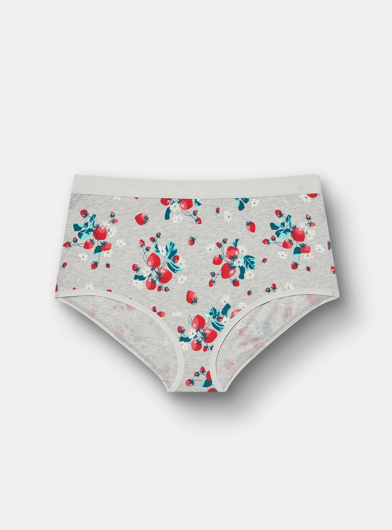 Cotton Mid-Rise Brief Panty, SWEET STRAWBERRIES HEATHER GRAY, hi-res