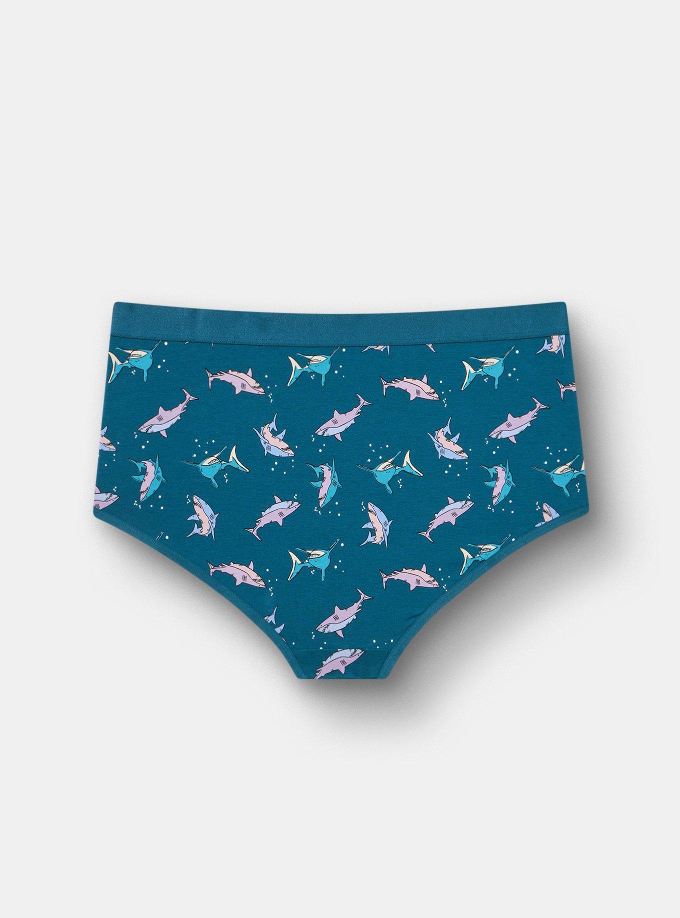 Cotton Mid-Rise Brief Panty, BOLD SHARKS TEAL, alternate