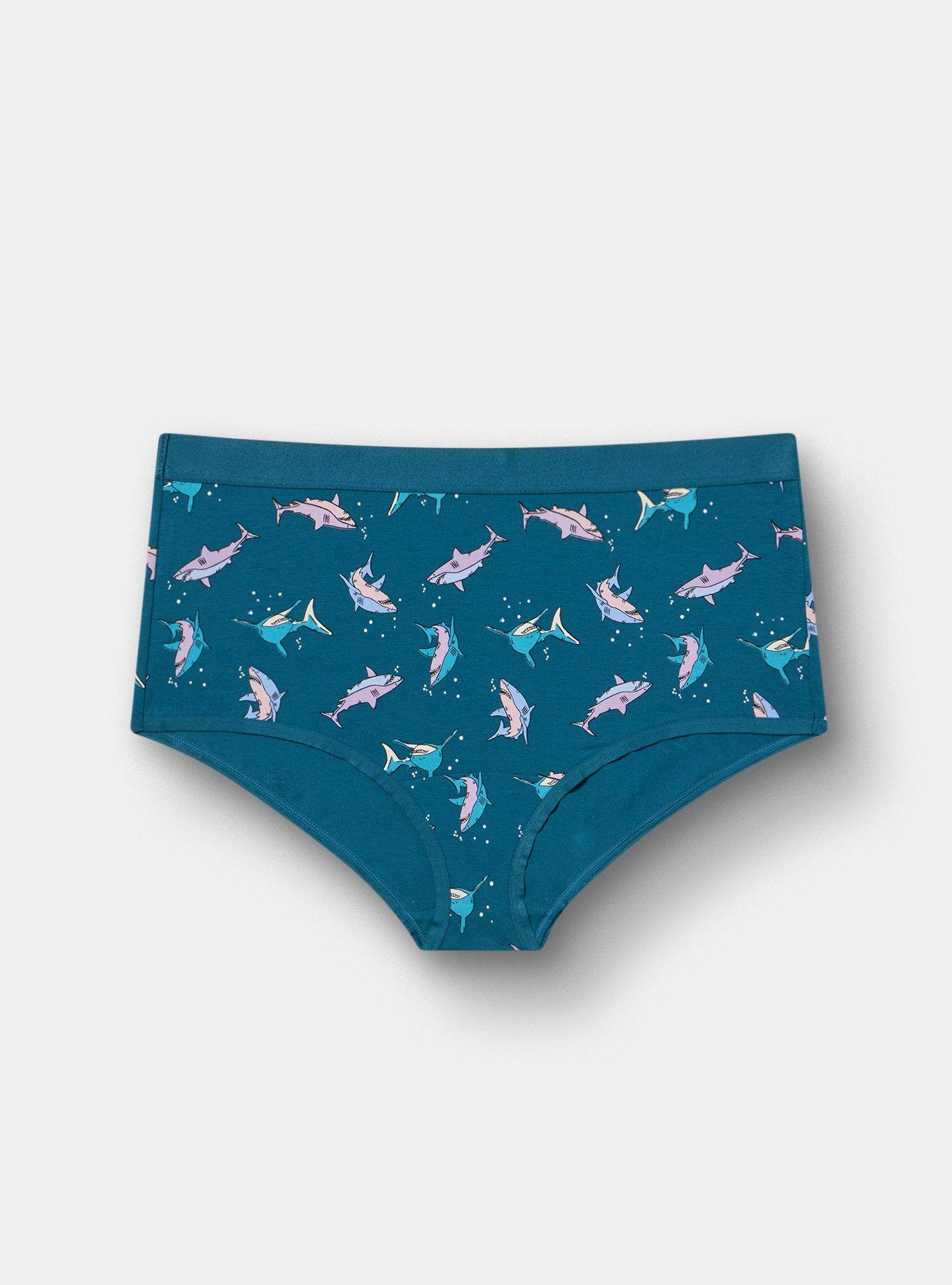 Cotton Mid-Rise Brief Panty, BOLD SHARKS TEAL, hi-res