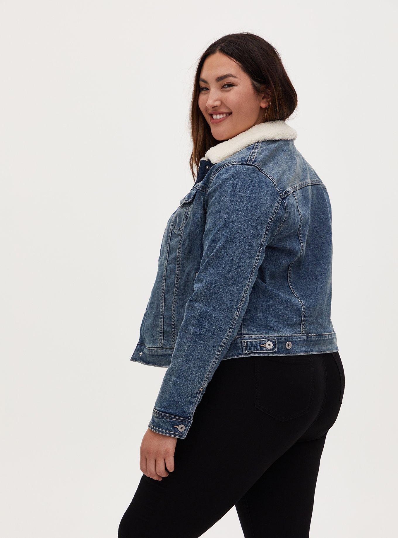 Denim Faux Fur Trim Trucker Jacket - Medium Wash, MEDIUM WASH, alternate