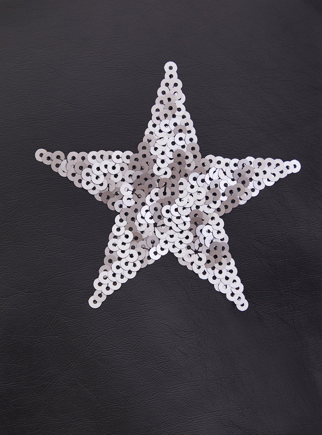 Black Sequin Stars Faux Leather Moto Jacket, DEEP BLACK, alternate