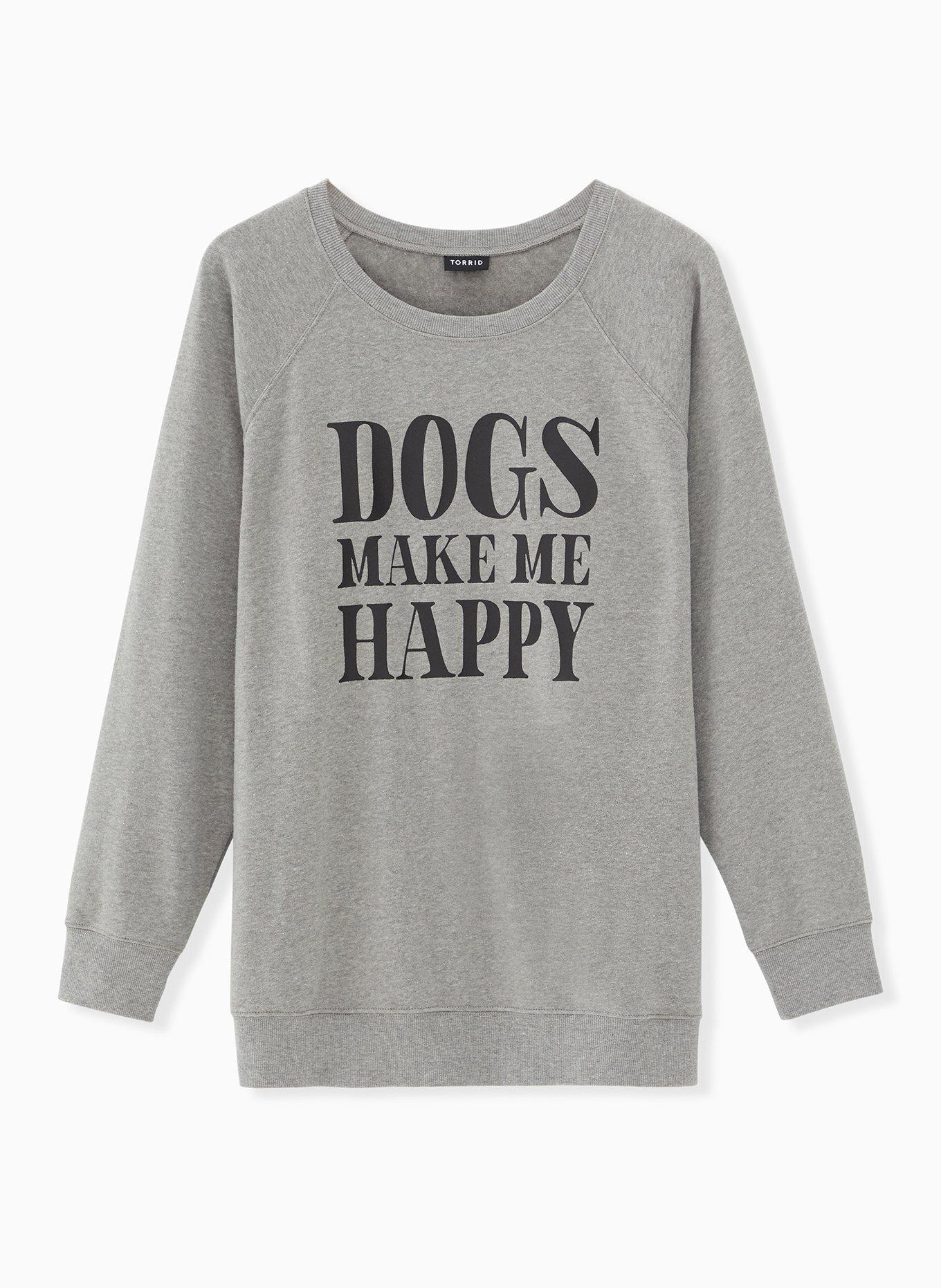 Dogs Make Me Happy Grey Raglan Sweatshirt, MEDIUM HEATHER GREY, hi-res