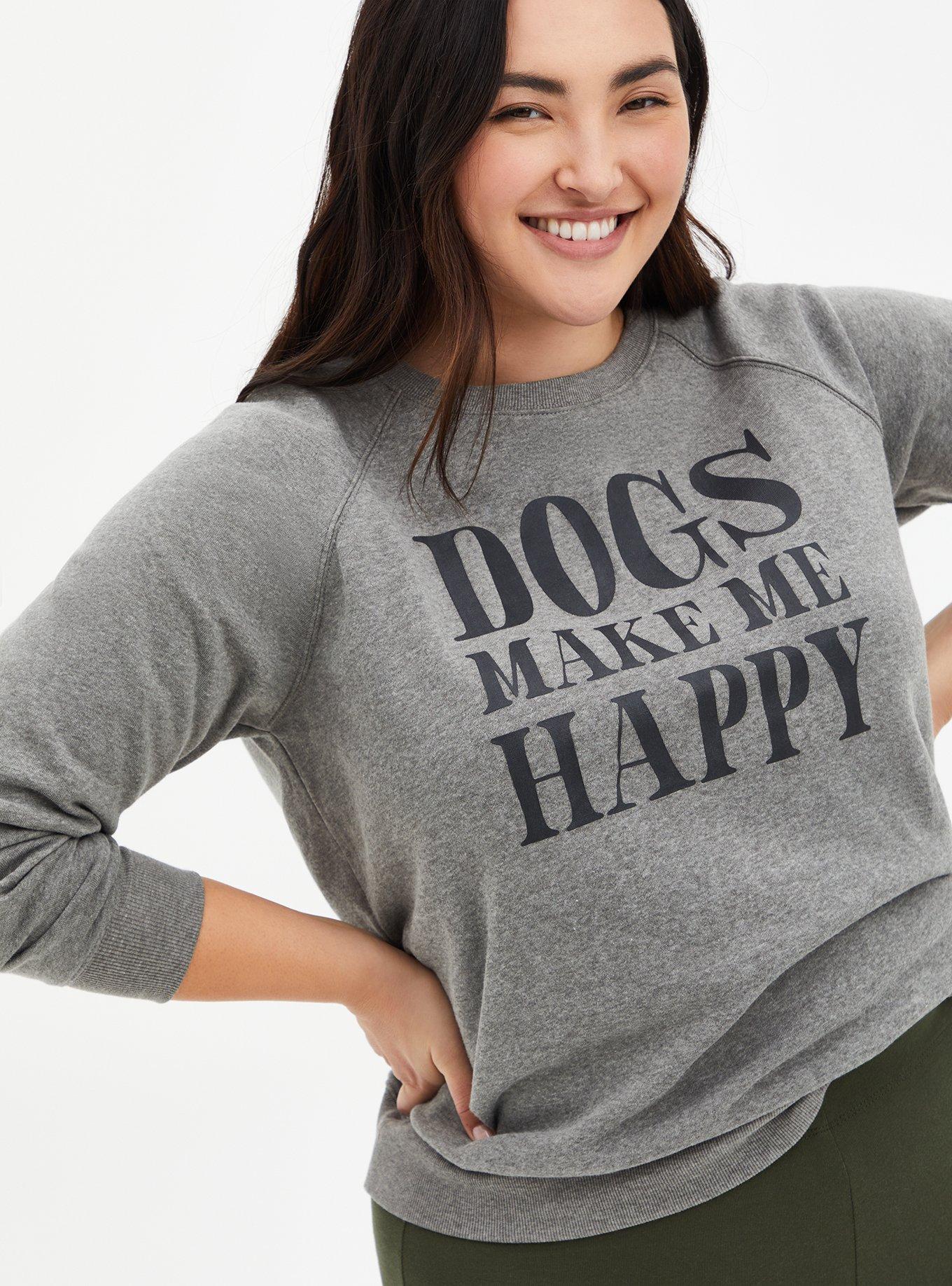 Dogs Make Me Happy Grey Raglan Sweatshirt, MEDIUM HEATHER GREY, hi-res