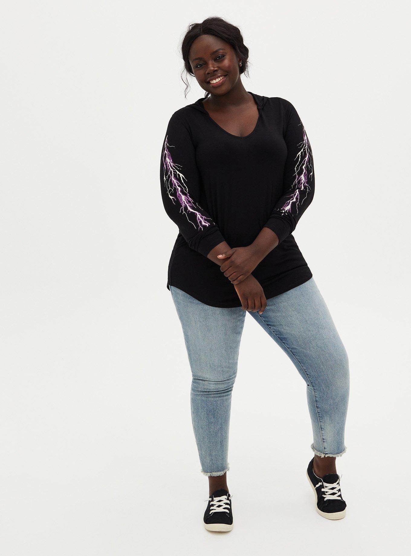 Super Soft Black Lightning Sleeve Hoodie, DEEP BLACK, alternate