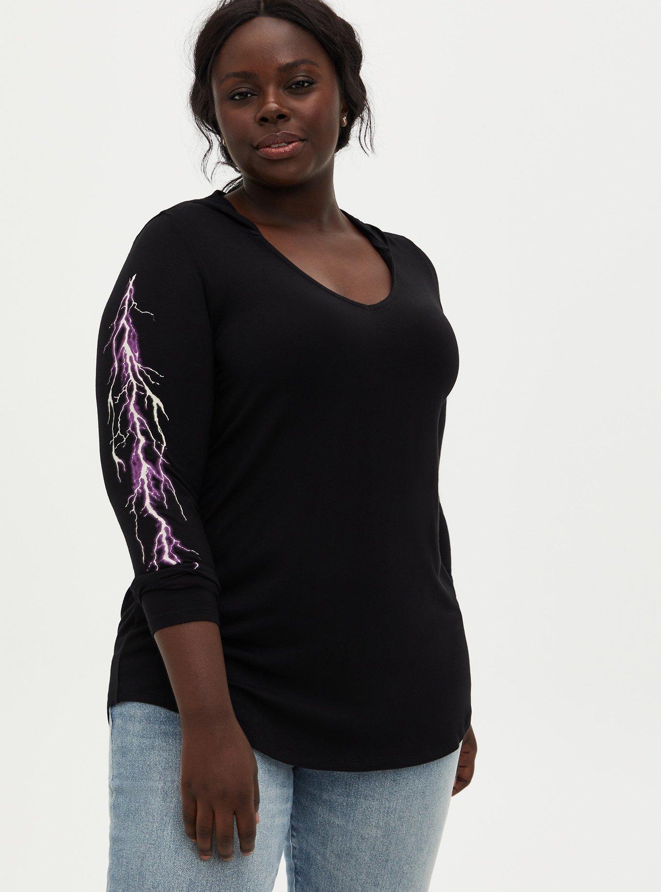 Super Soft Black Lightning Sleeve Hoodie, DEEP BLACK, alternate