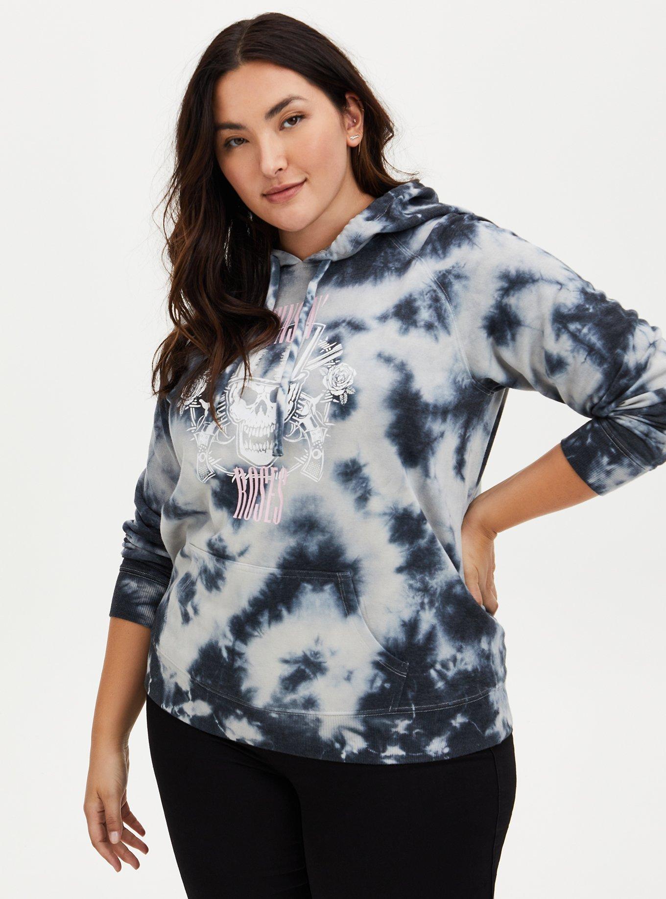 Plus Size Guns N Roses White Grey Tie Dye Fleece Hoodie Torrid