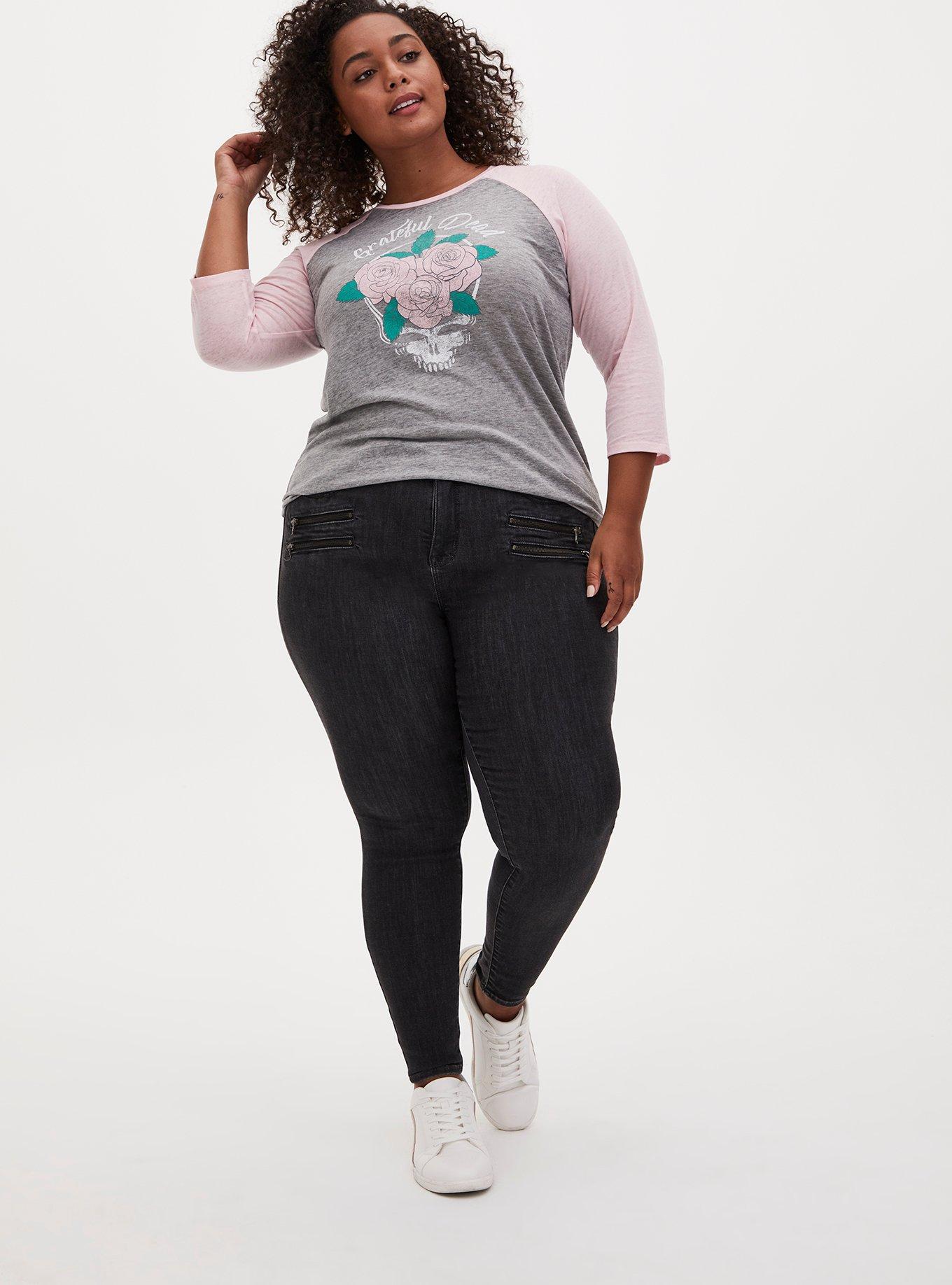 The Grateful Dead Skull Classic Fit Raglan Tee - Burnout Grey , , alternate
