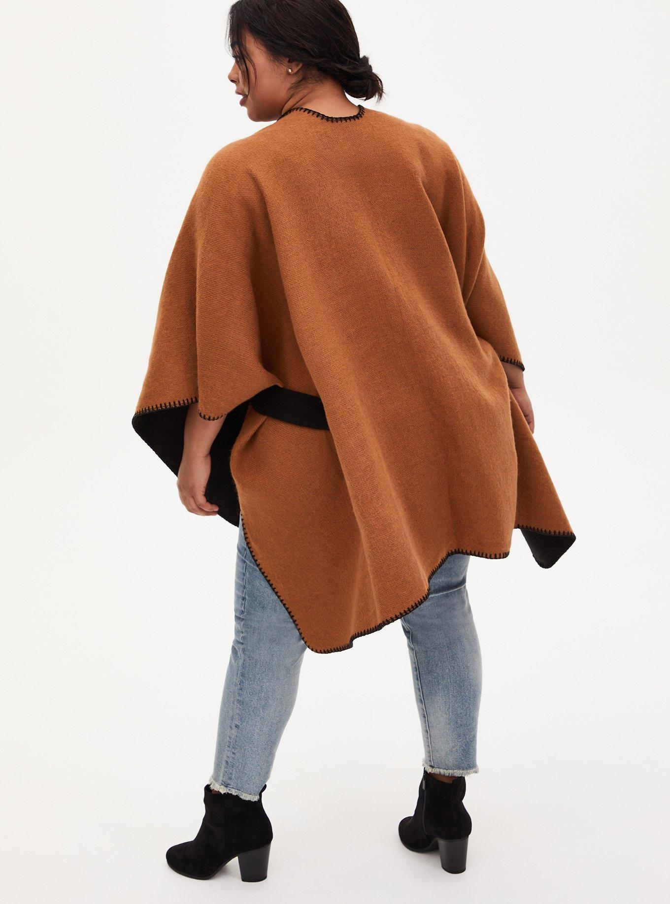 Plus Size - Black & Cognac Reversible Belted Ruana - Torrid