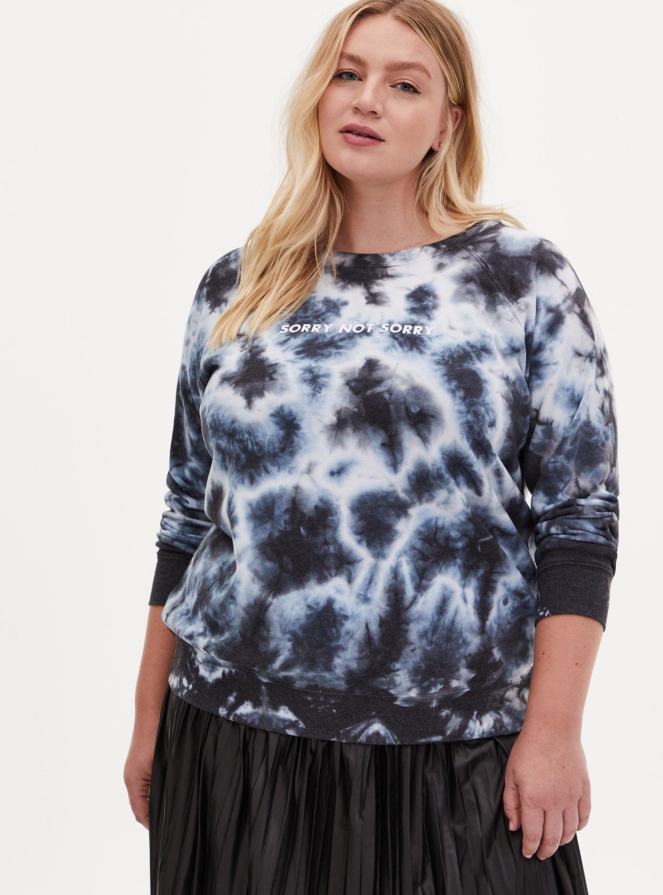 Not Sorry Black & White Tie-Dye Fleece Crew Sweatshirt, DEEP BLACK, alternate