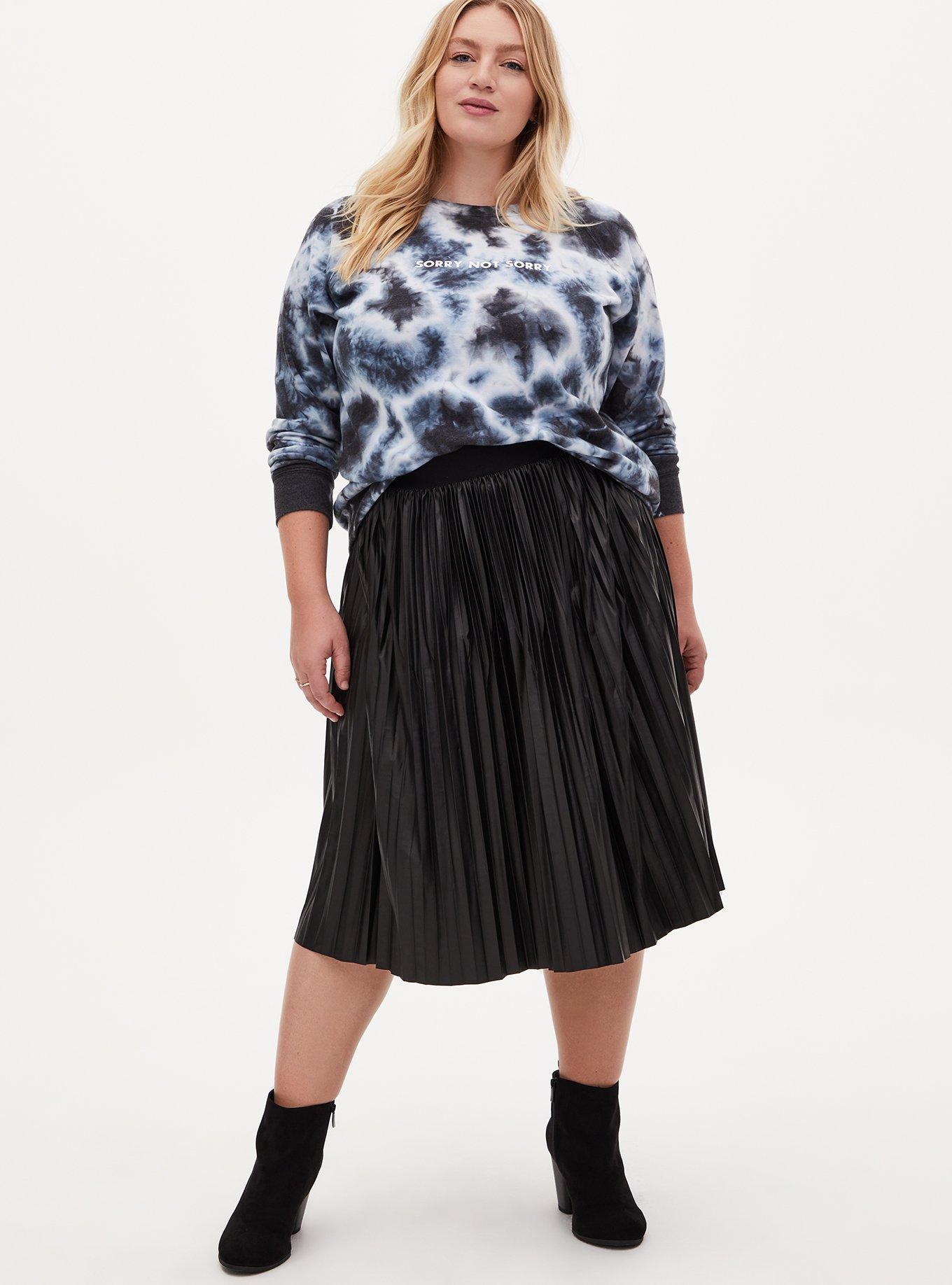 Not Sorry Black & White Tie-Dye Fleece Crew Sweatshirt, DEEP BLACK, alternate