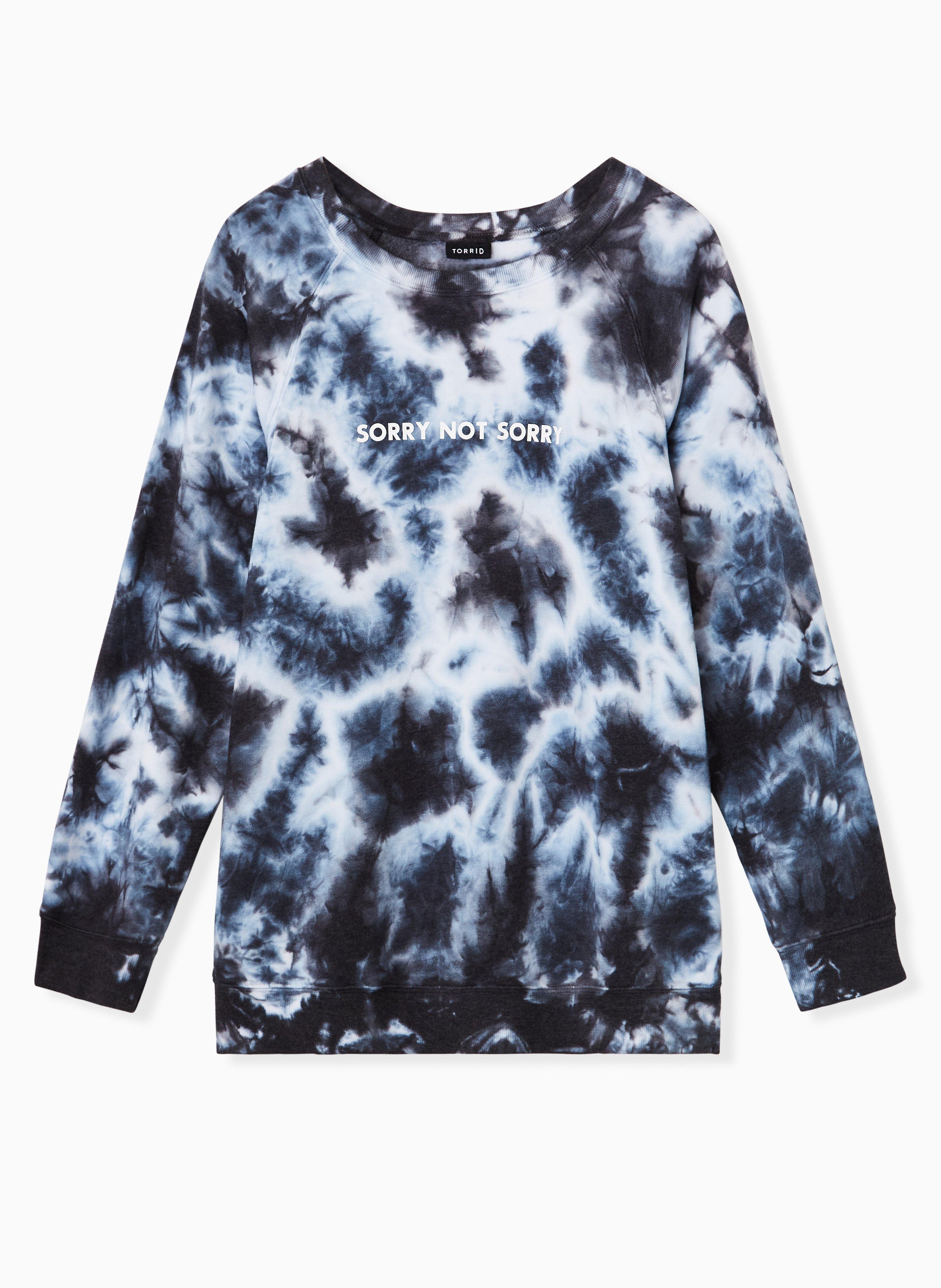 Plus Size Not Sorry Black & White Tie-Dye Fleece Crew Sweatshirt, , hi-res