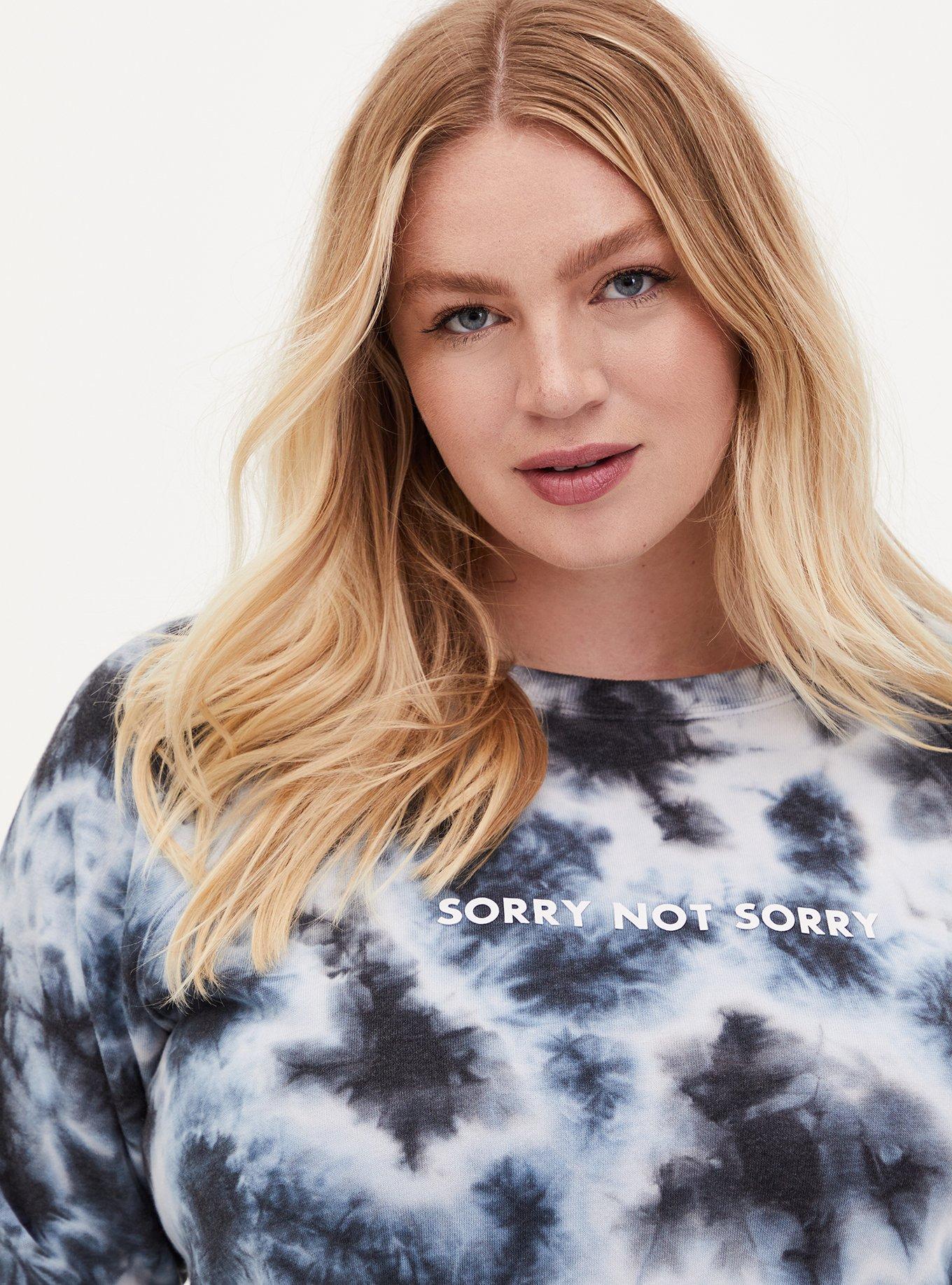 Plus Size Not Sorry Black & White Tie-Dye Fleece Crew Sweatshirt, , hi-res