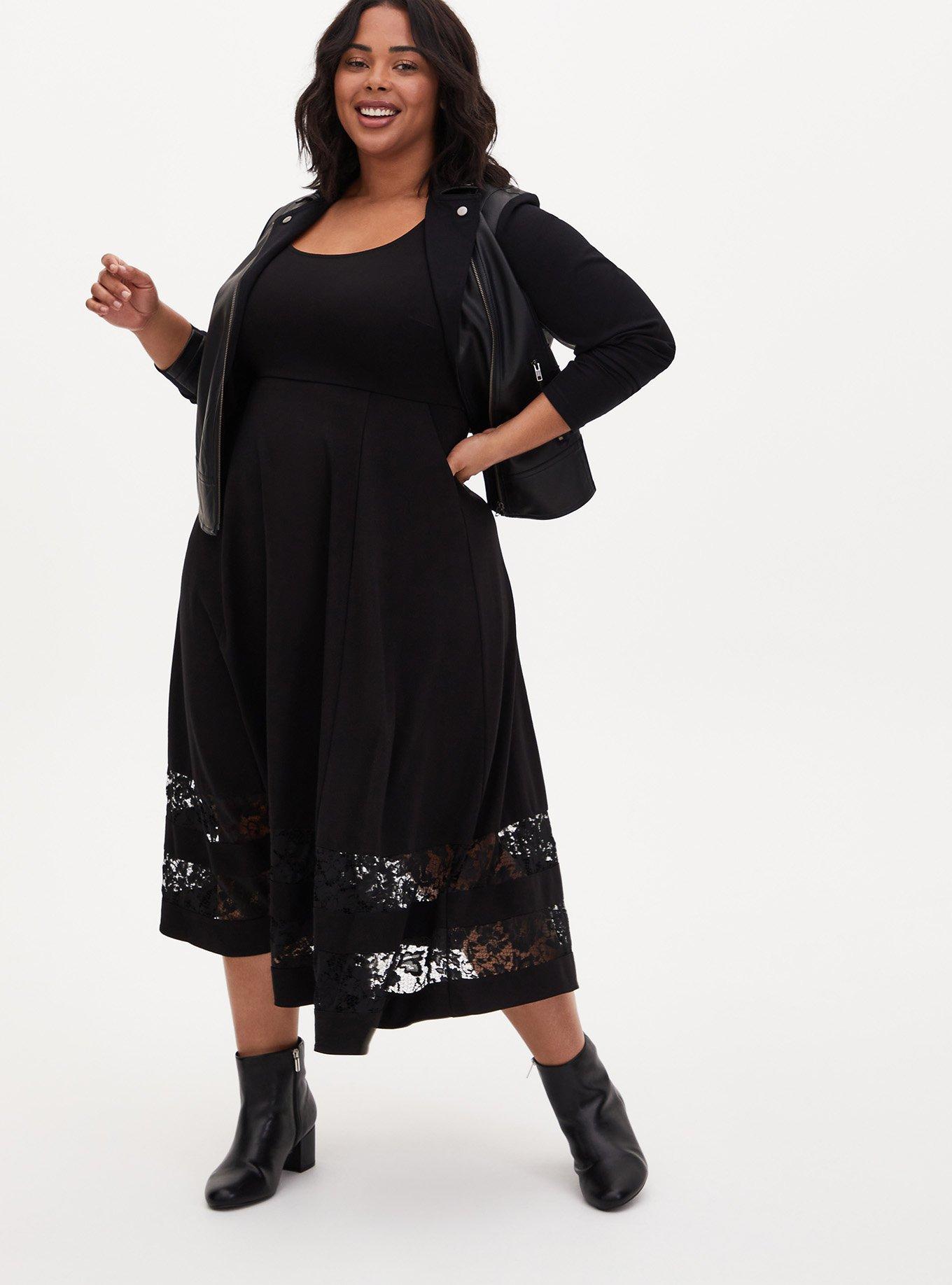 Plus Size - Black Premium Ponte Tea Length Dress - Torrid