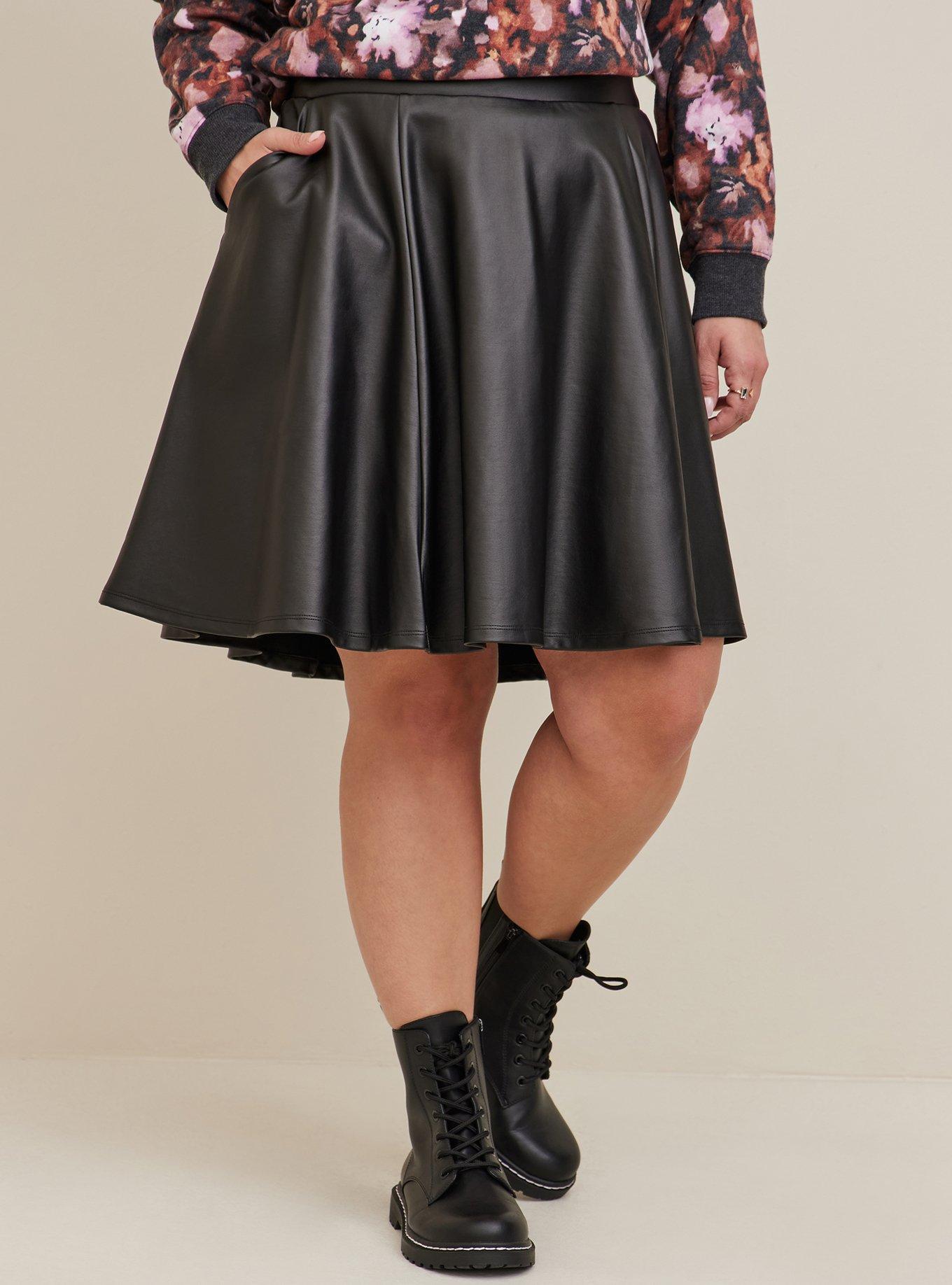 Black Faux Leather Skater Mini Skirt