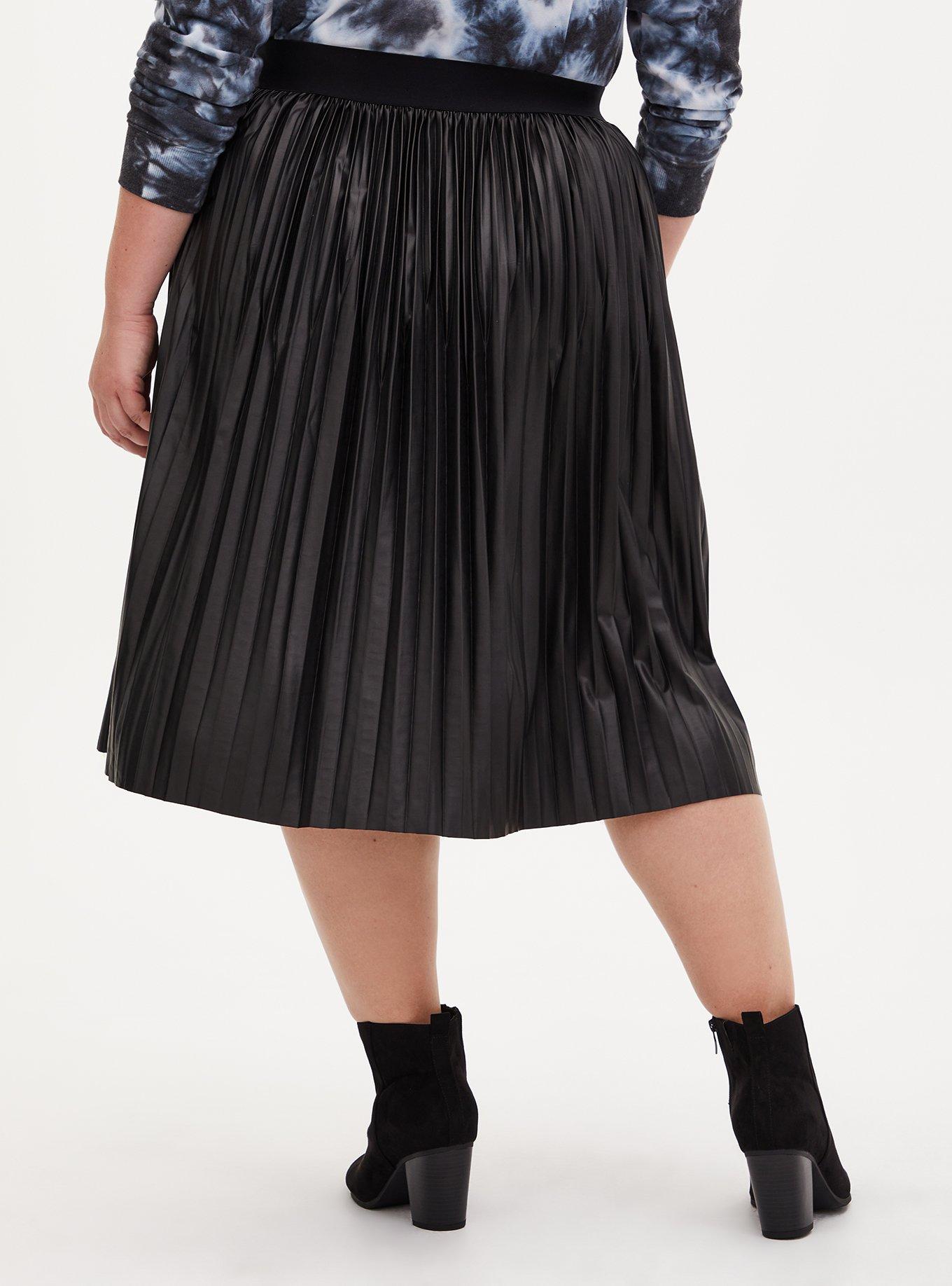 Plus Size - Black Premium Ponte Coated Pleated Midi Skirt - Torrid