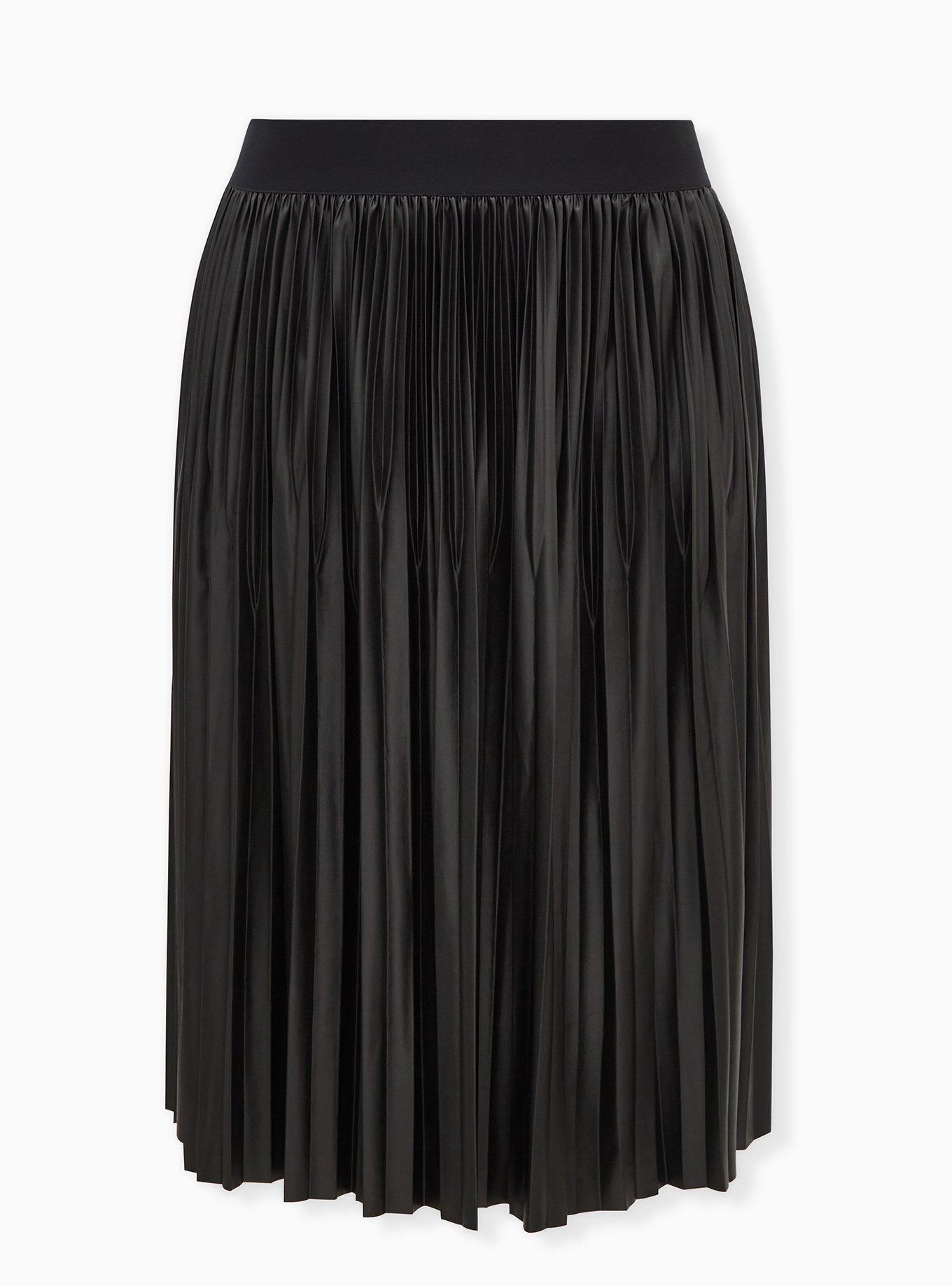 Plus Size - Black Premium Ponte Coated Pleated Midi Skirt - Torrid