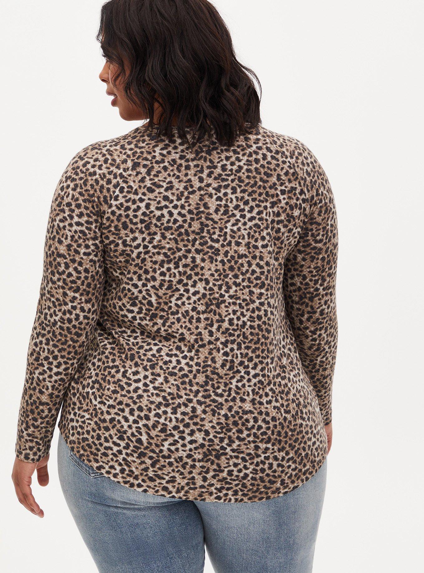 Waffle V-Neck Henley Raglan Long Sleeve Tee, LEOPARD, alternate