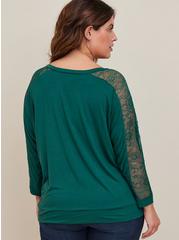 Super Soft Lace Inset Sleeve Dolman Top, GREEN, alternate