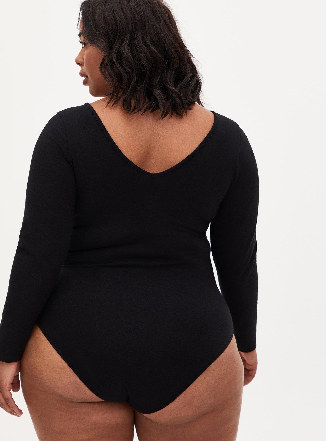 Foxy Double V-Neck Long Sleeve Bodysuit, DEEP BLACK, alternate