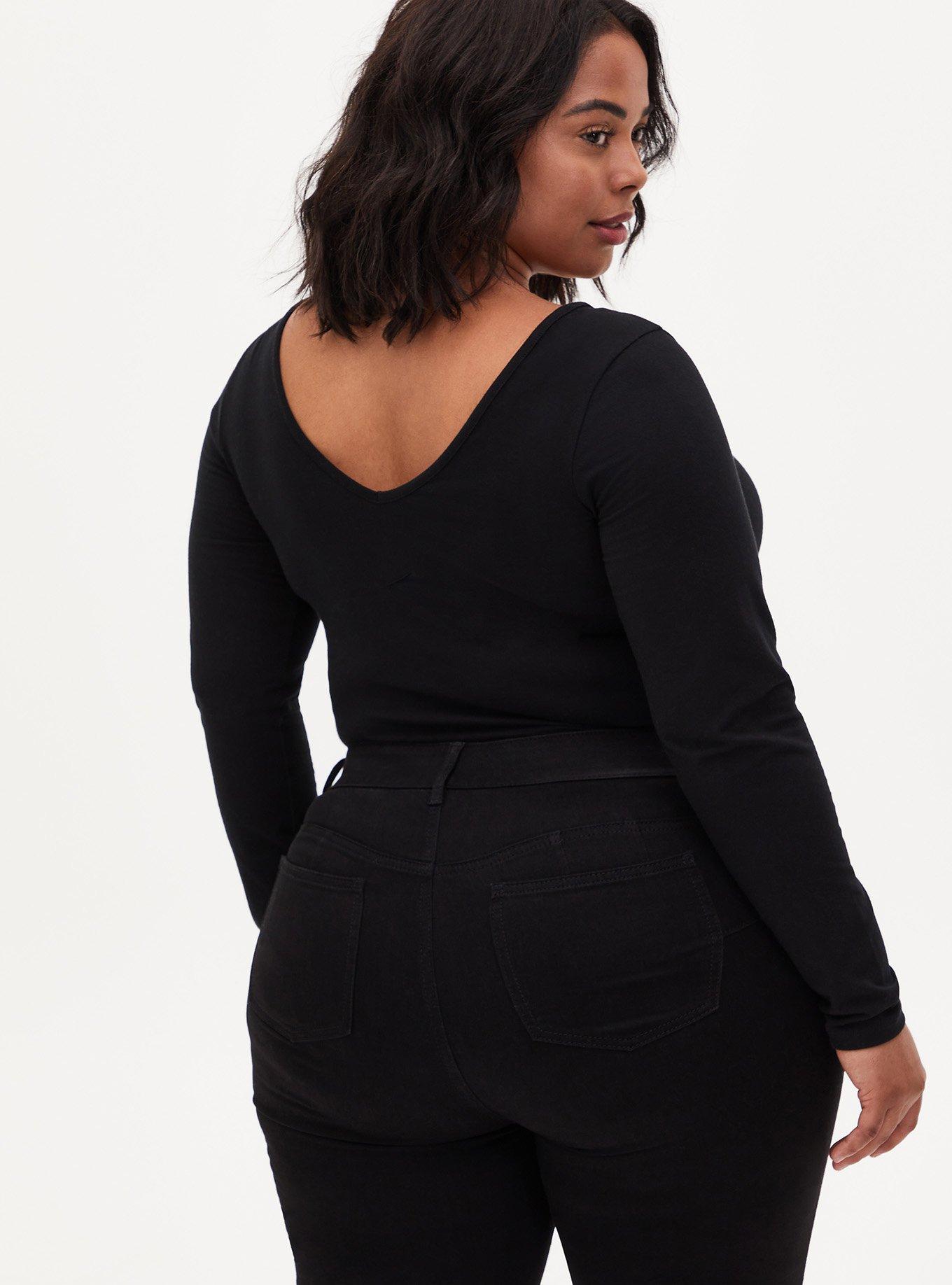  Sveltors Women's Plus Size Black Bodysuit Deep V Neck Long  Sleeve Body Suit Tops Smooth Stretchy Sexy Bodysuits Basic Shirts :  Clothing, Shoes & Jewelry
