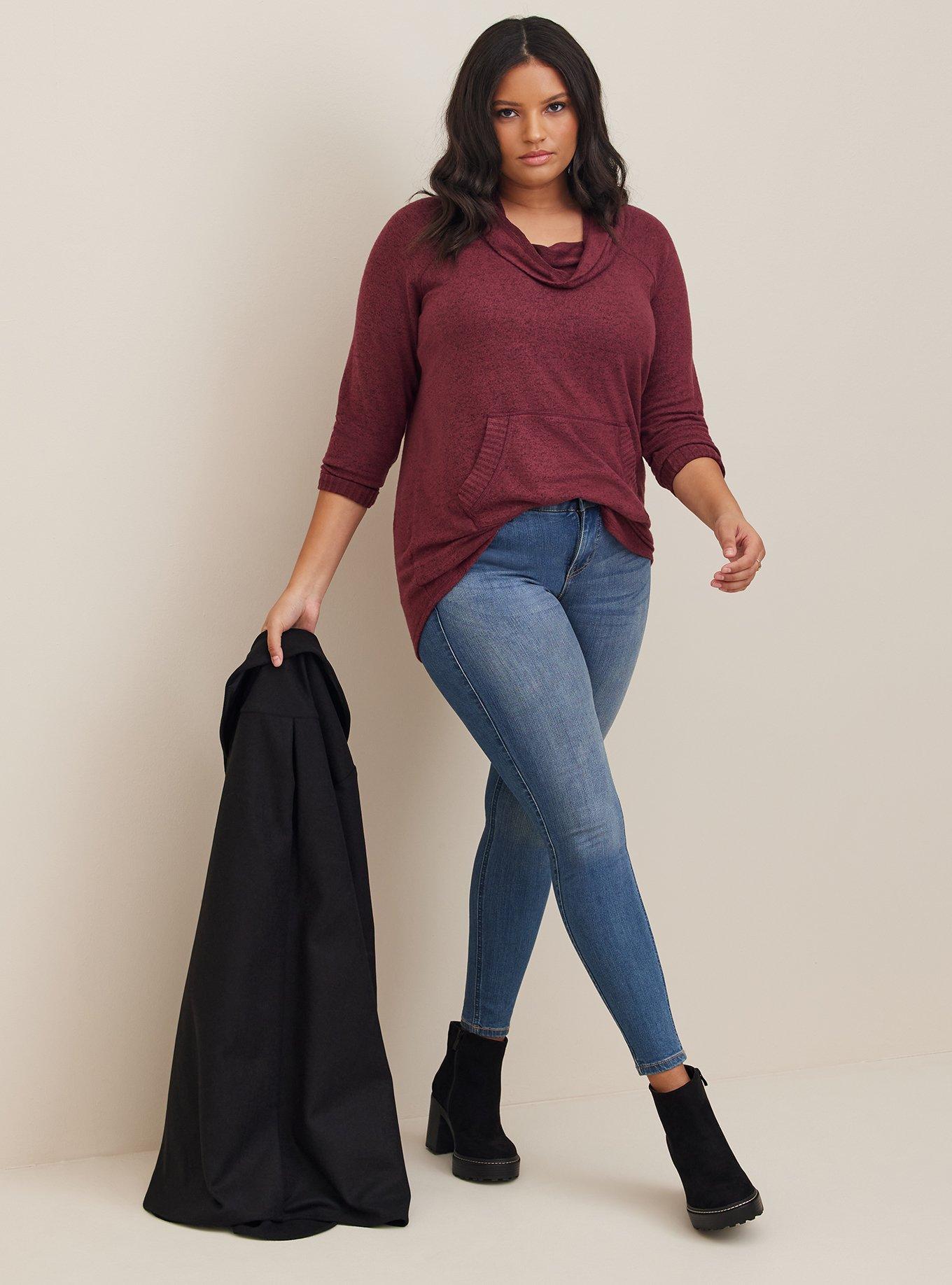 Plus Size - Super Soft Plush Cowl Neck Raglan Tunic Sweatshirt - Torrid