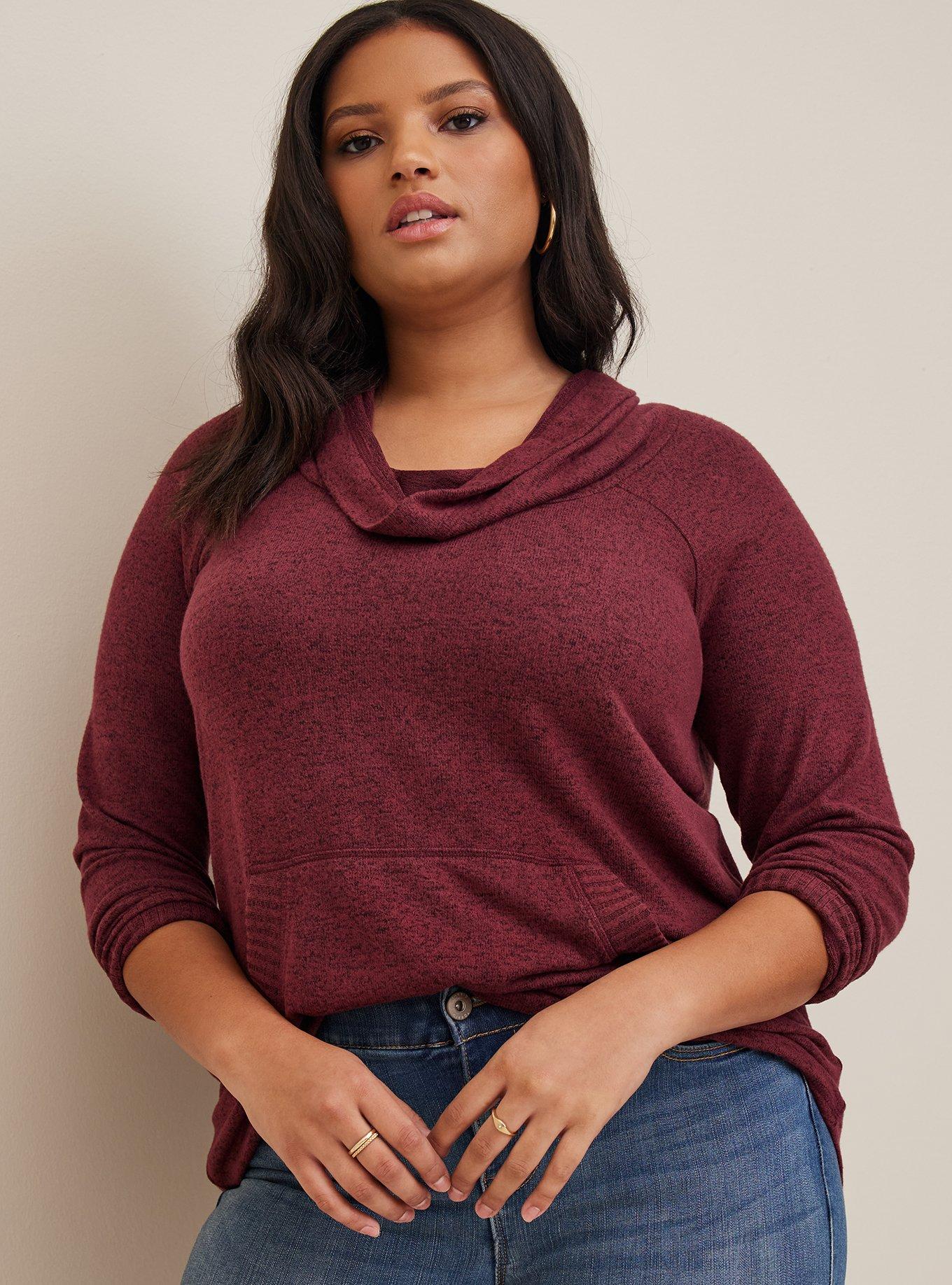 Plus Size - Super Soft Plush Cowl Neck Raglan Tunic Sweatshirt - Torrid