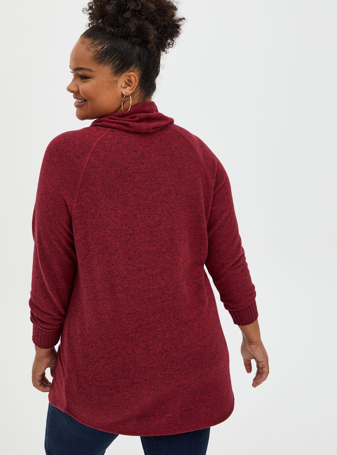 Plus Size - Super Soft Plush Cowl Neck Raglan Tunic Sweatshirt - Torrid
