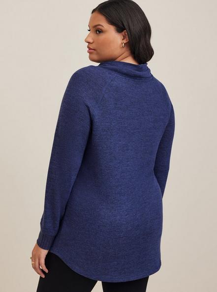 Super Soft Plush Cowl Neck Raglan Tunic Sweatshirt, PEACOAT, alternate