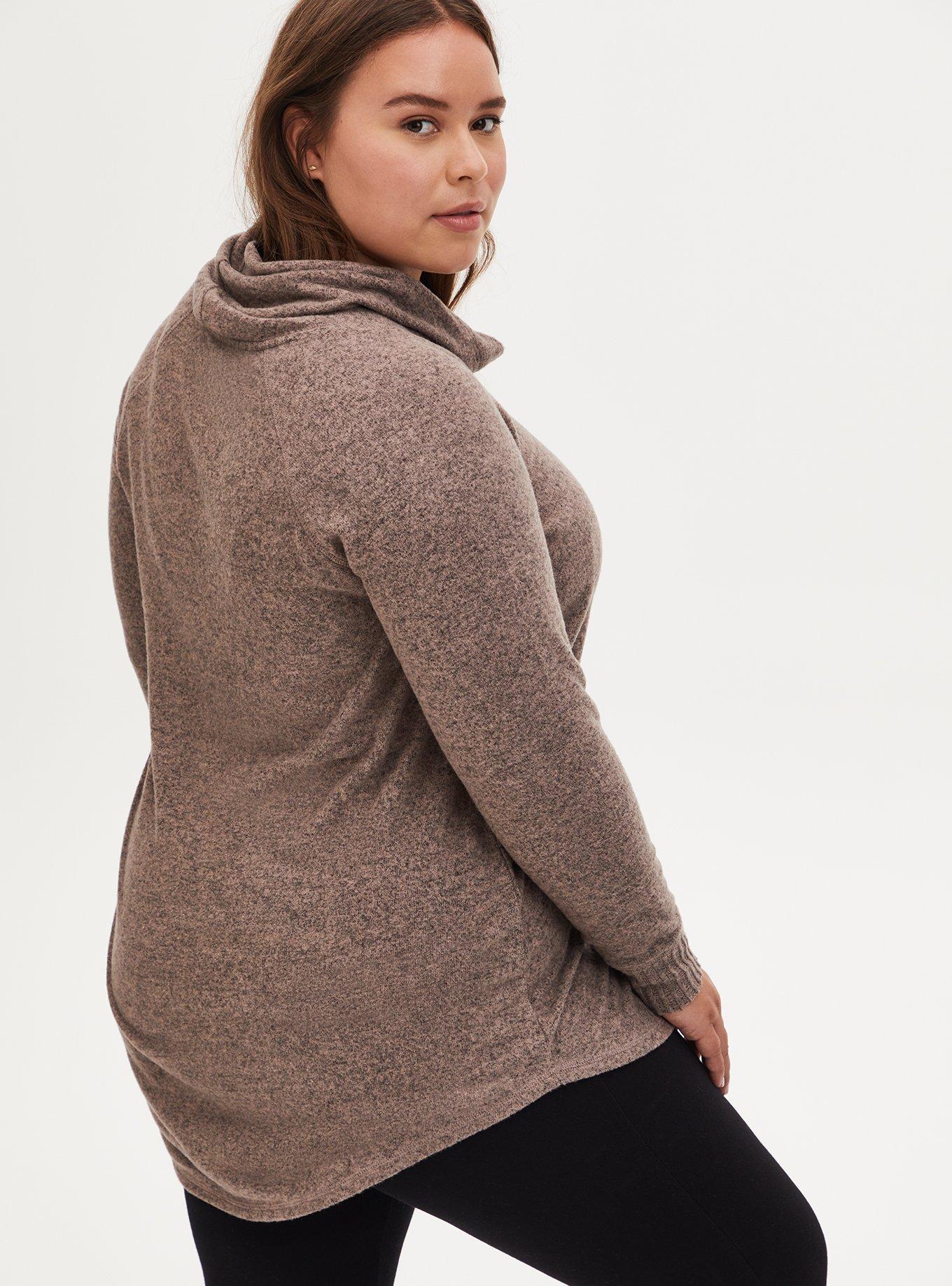 Plus Size - Super Soft Plush Cowl Neck Raglan Tunic Sweatshirt - Torrid