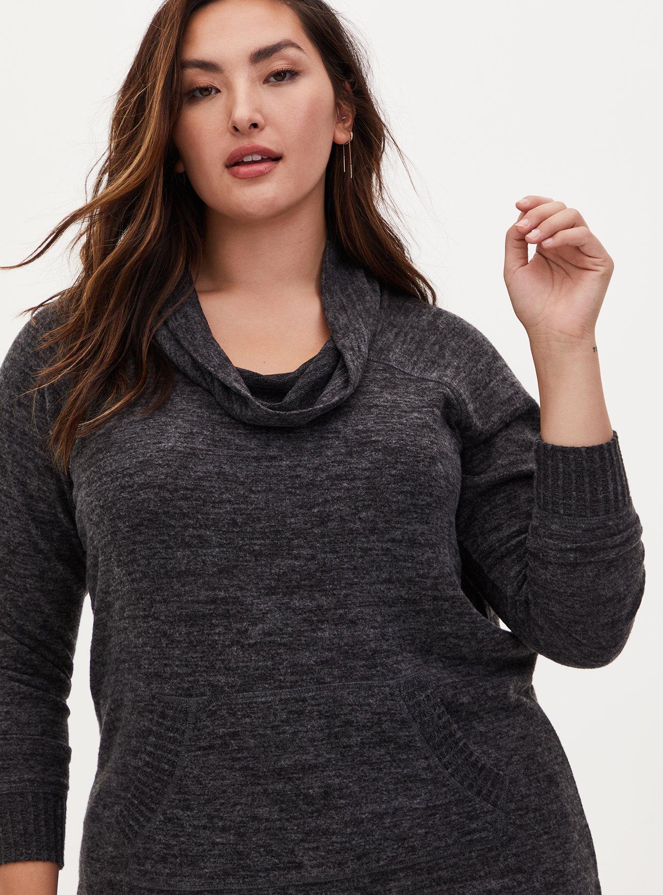 Plus Size - Super Soft Plush Cowl Neck Raglan Tunic Sweatshirt - Torrid