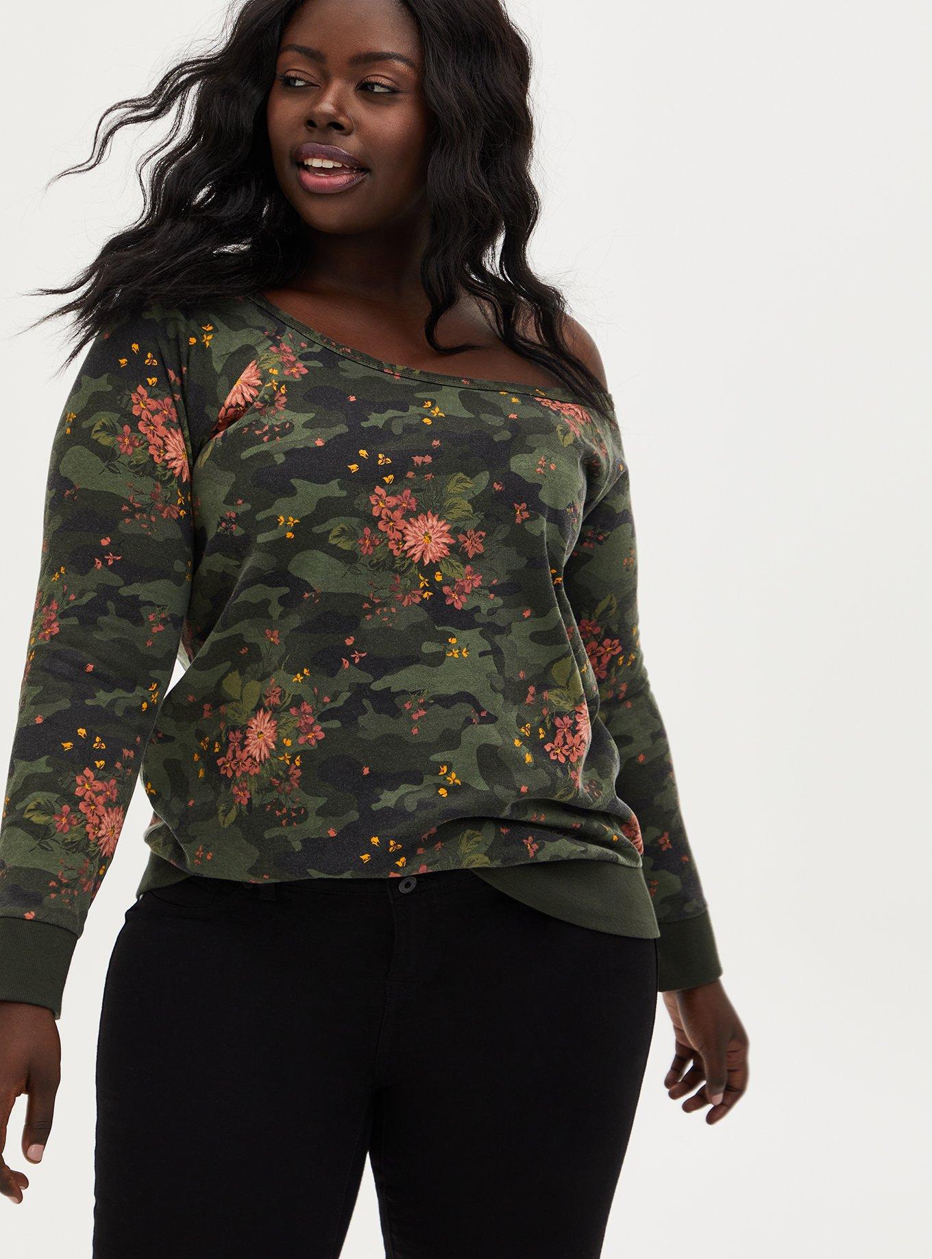 Plus Size Off Shoulder Fleece Knit Sweatshirt Torrid