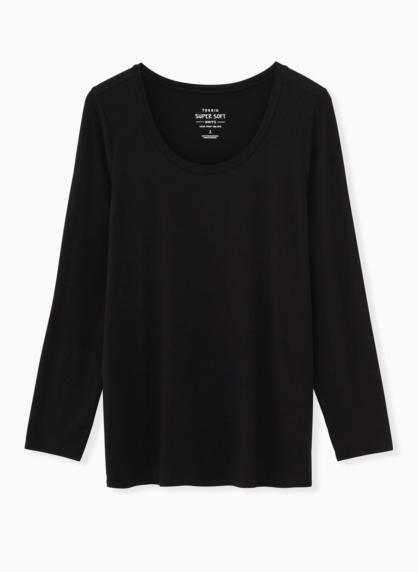 Super Soft Scoop Neck Long Sleeve Tee, DEEP BLACK, hi-res