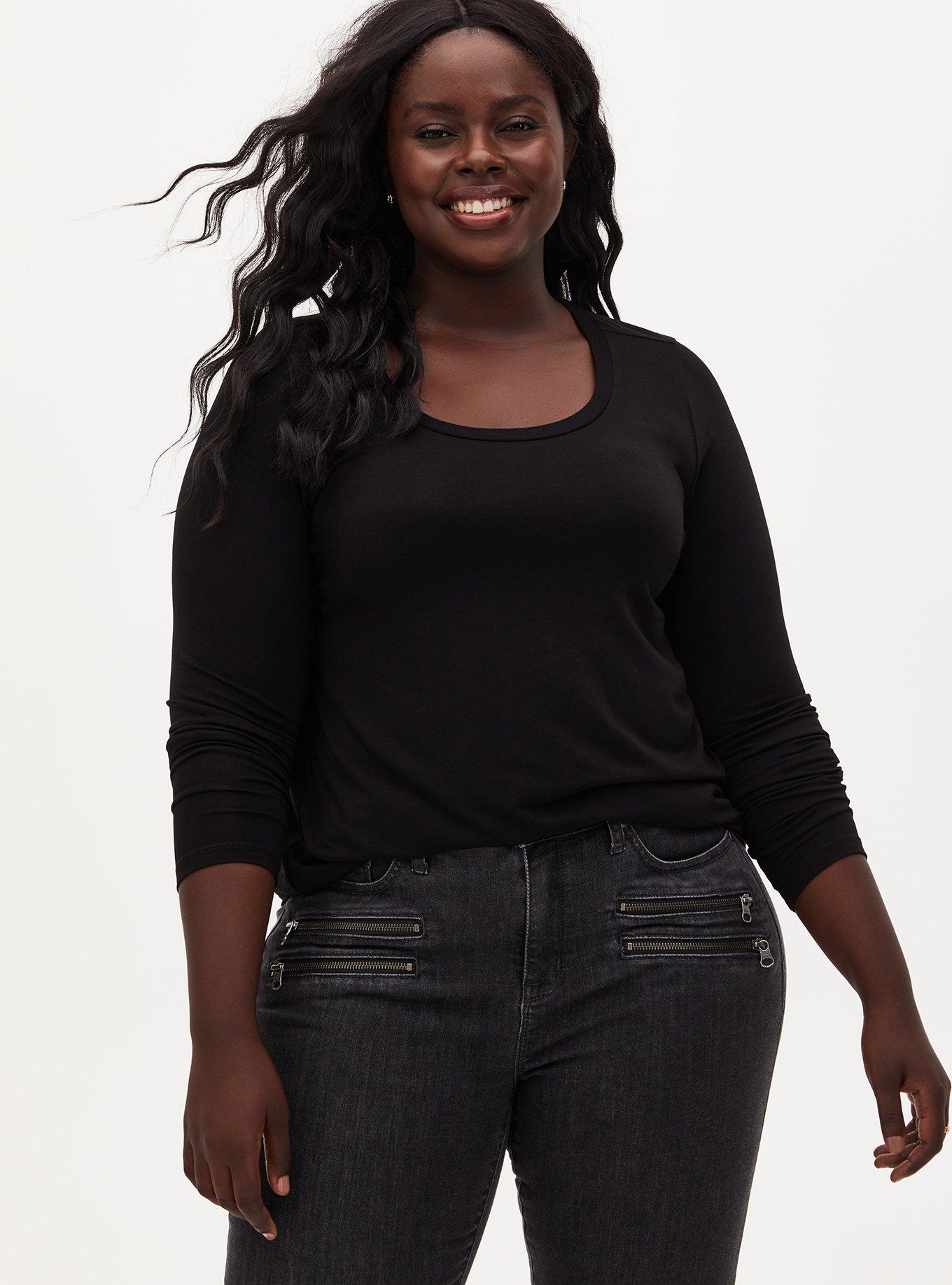 Super Soft Scoop Neck Long Sleeve Tee, DEEP BLACK, hi-res