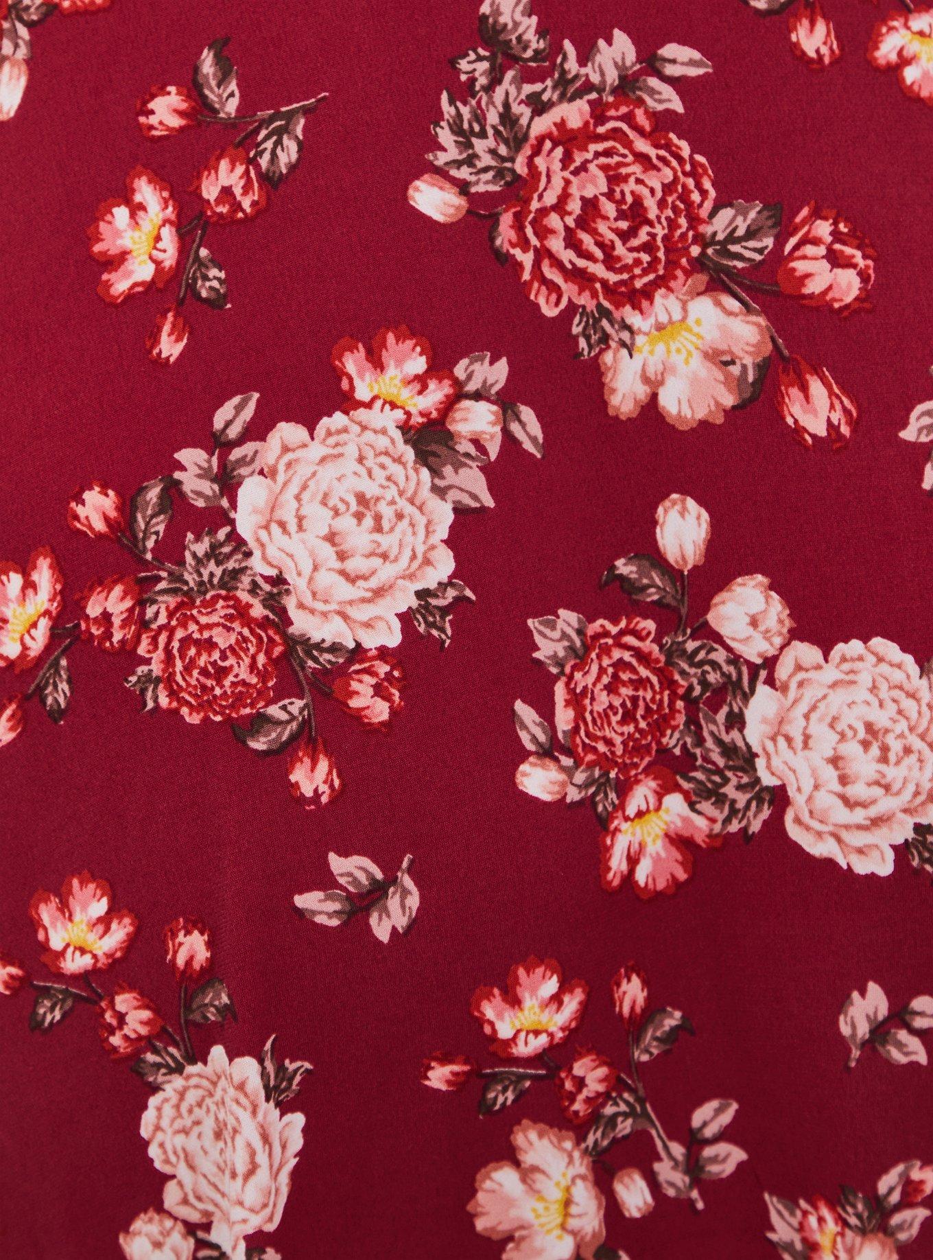 Plus Size - Burgundy Red Floral Studio Knit Self Tie Midi Dress - Torrid