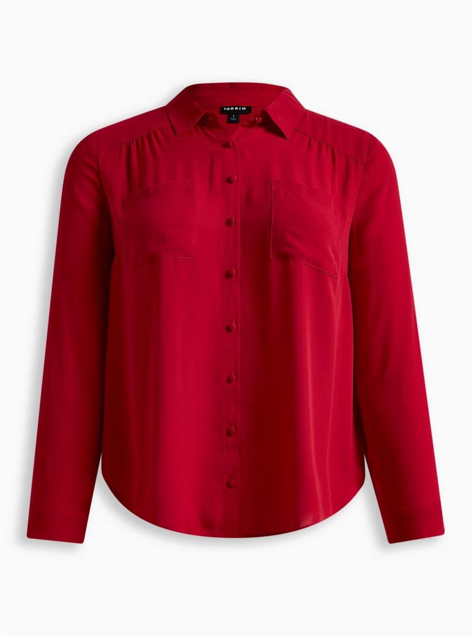 Madison Georgette Button-Up Long Sleeve Shirt, JESTER RED, hi-res