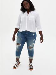 Plus Size Madison Georgette Button-Up Long Sleeve Shirt, BRIGHT WHITE, alternate