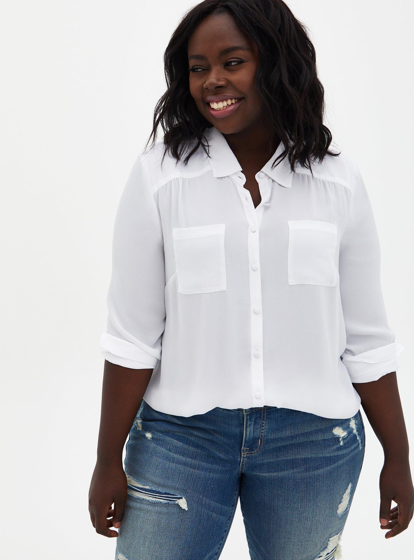 Plus Size Sheer Ribbed Button Up Shirt – 2020AVE