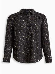 Madison Georgette Button-Up Long Sleeve Shirt, BLACK GALAXY, hi-res