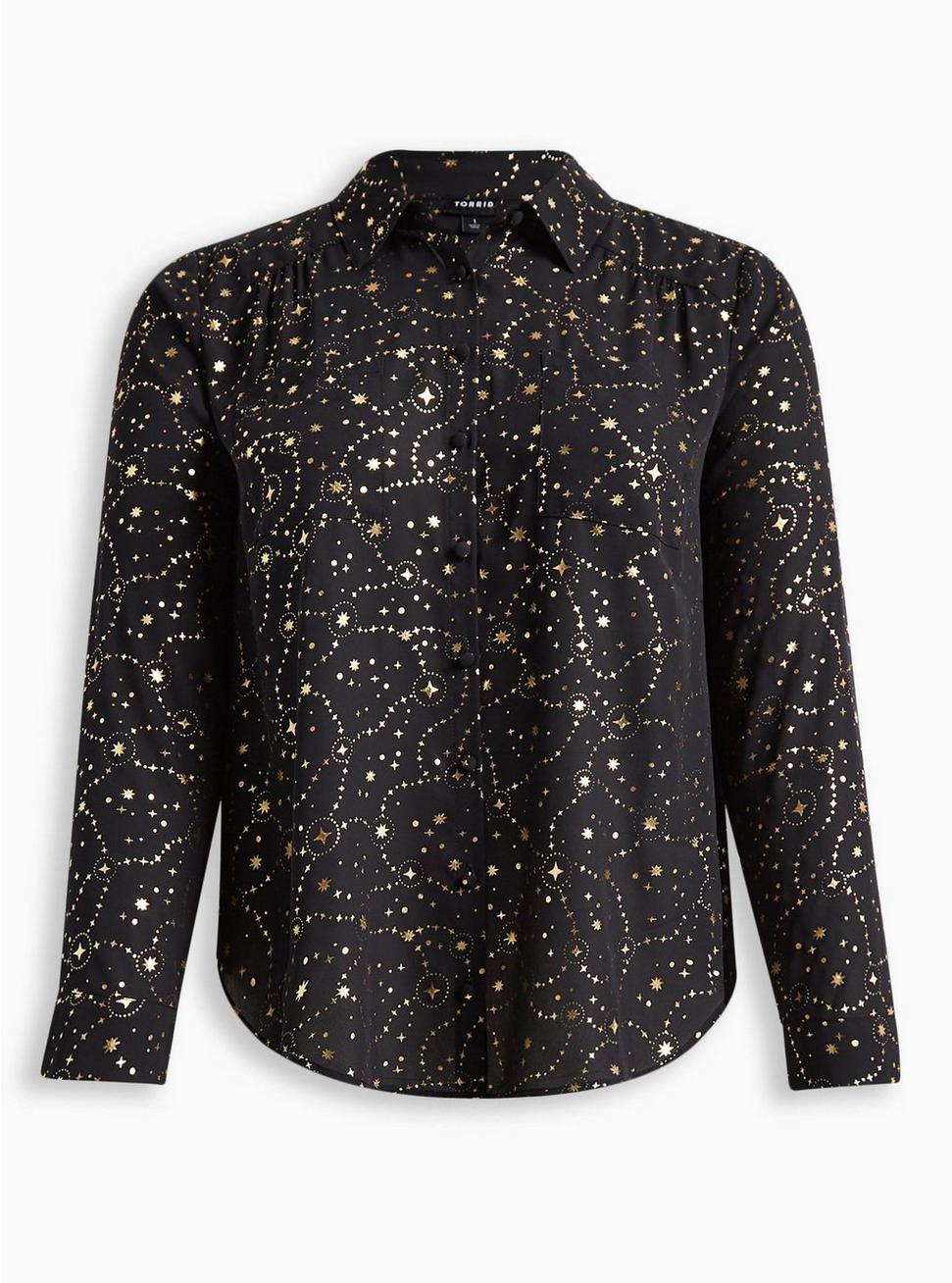 Madison Georgette Button-Up Long Sleeve Shirt, BLACK GALAXY, hi-res