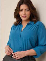 Plus Size Madison Georgette Button-Up Long Sleeve Shirt, MIDNIGHT BLUE, hi-res