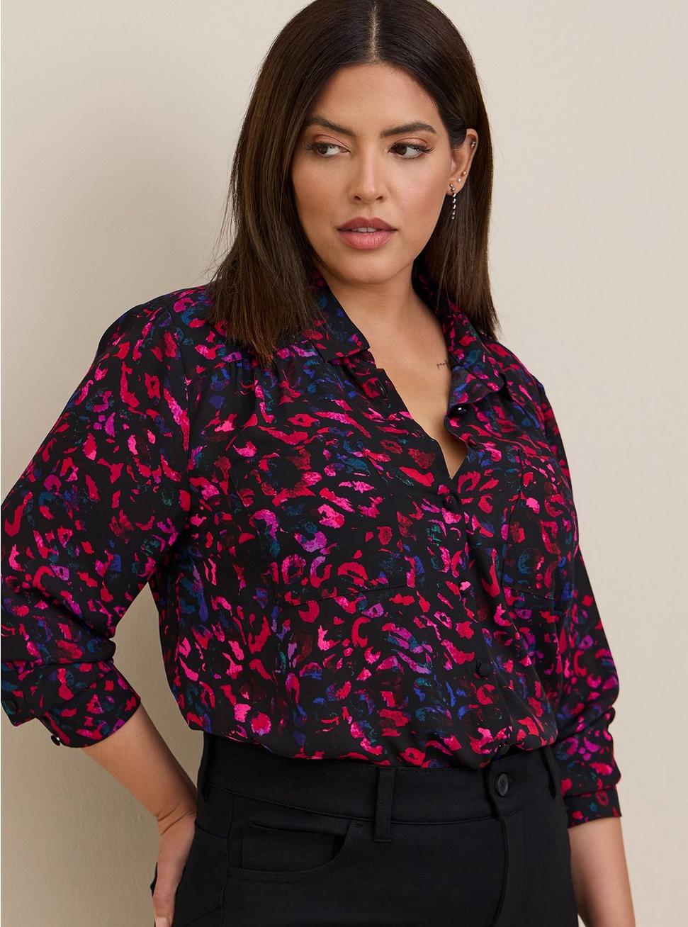 Madison Georgette Button-Up Long Sleeve Shirt, RAINBOW LEOPARD, hi-res