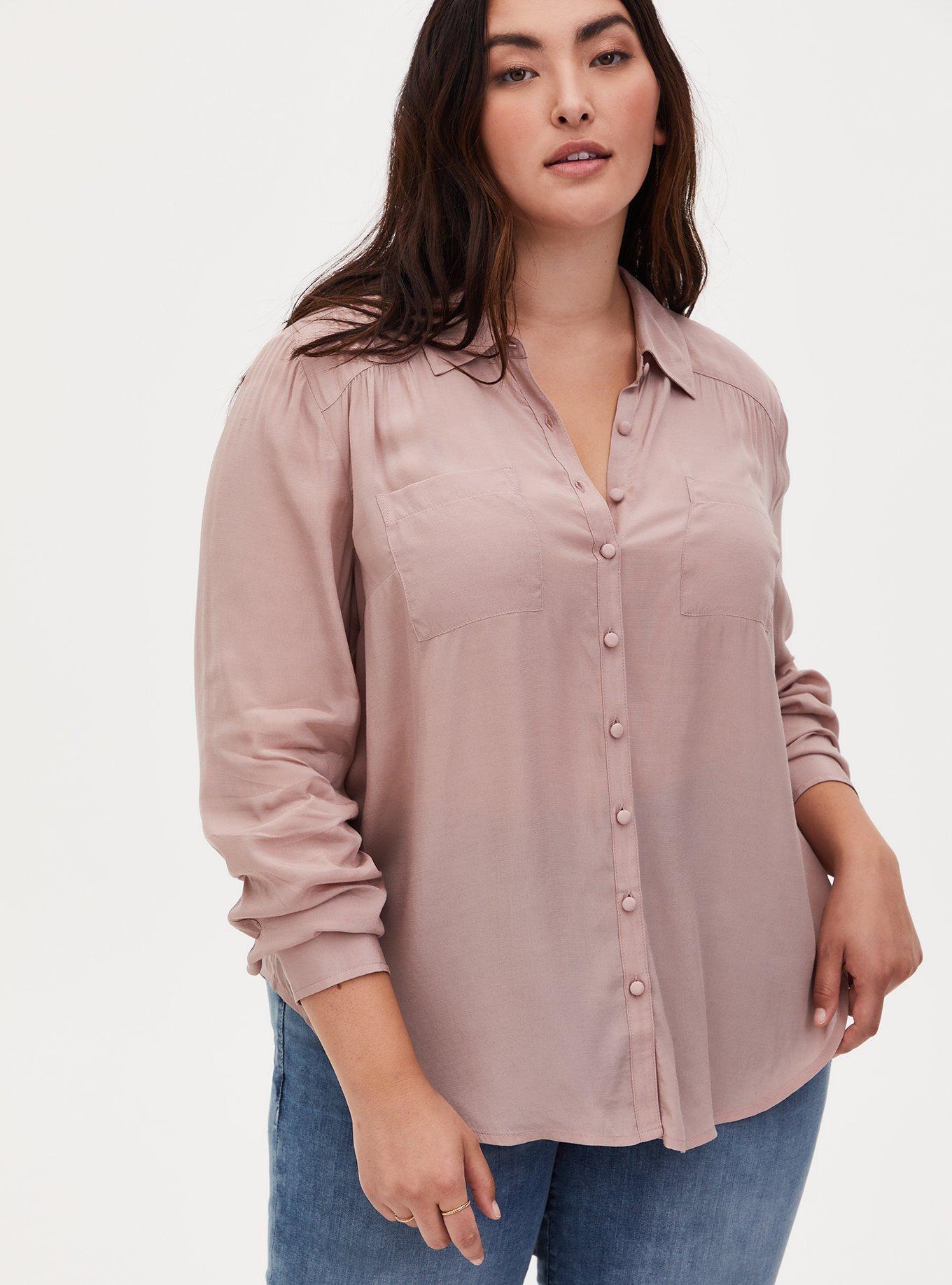 TORRID Madison Taupe Crepe Button Front Blouse high quality